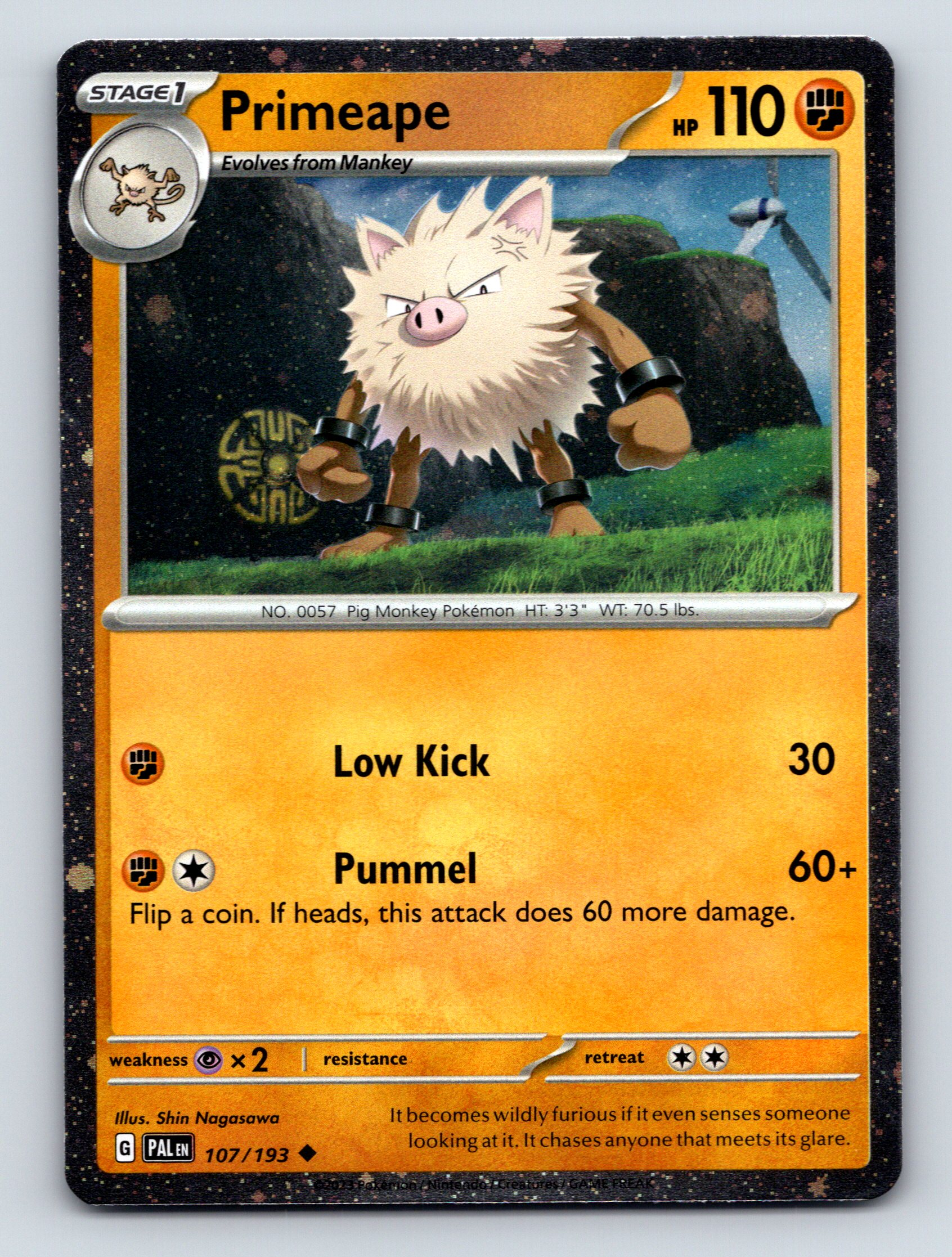Stage 1 Primeape HP 110 Low Kick Pummel Rarity Yellow Pokémon Card
