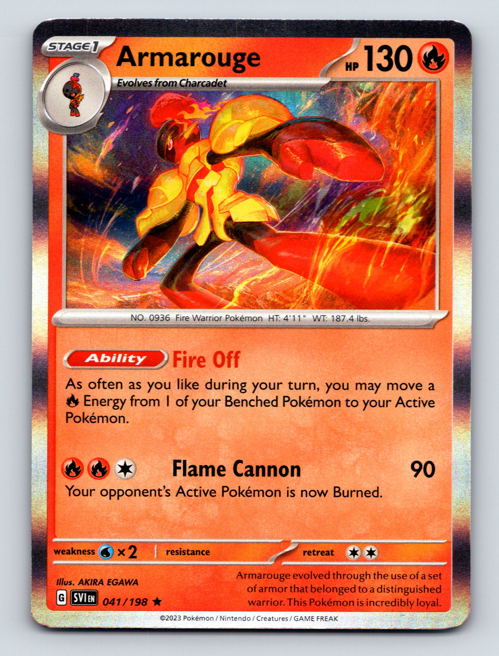 Stage 1 Armarouge HP 130 Flame Cannon Ability Fire Off Pokémon Red