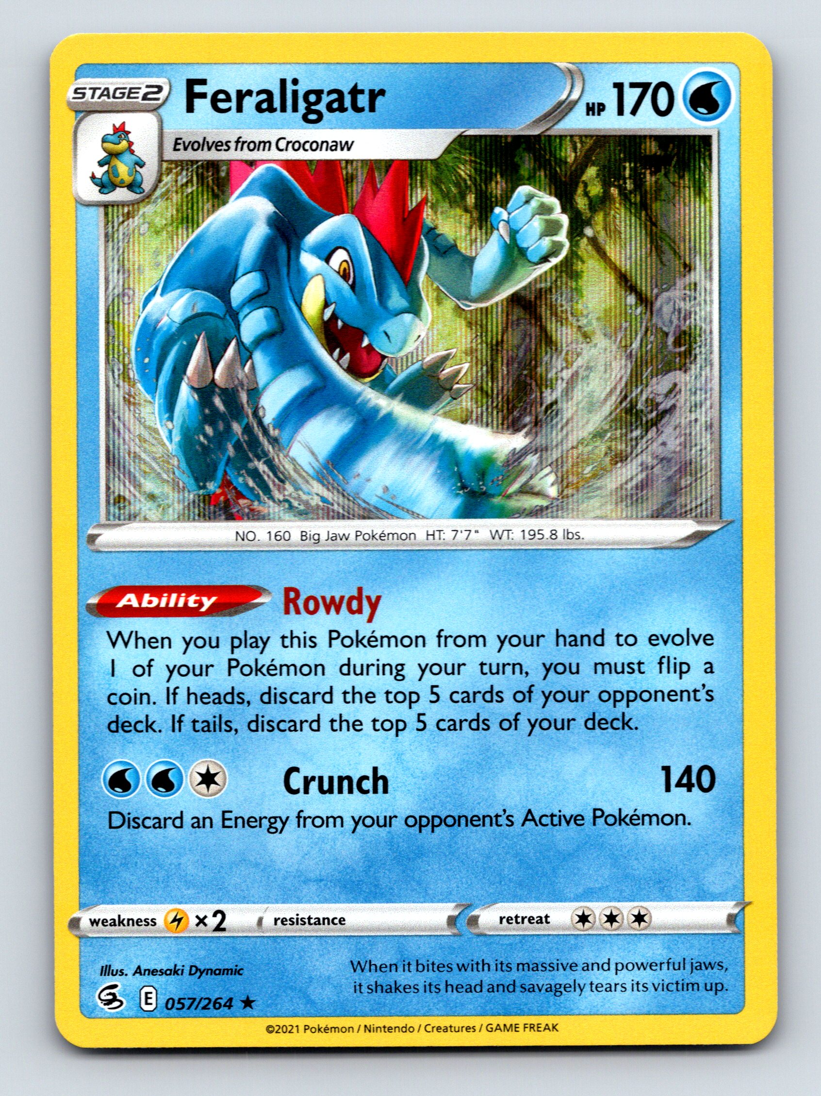 Stage 2 Feraligatr HP 170 Rowdy Ability Crunch Attack Rarity Blue
