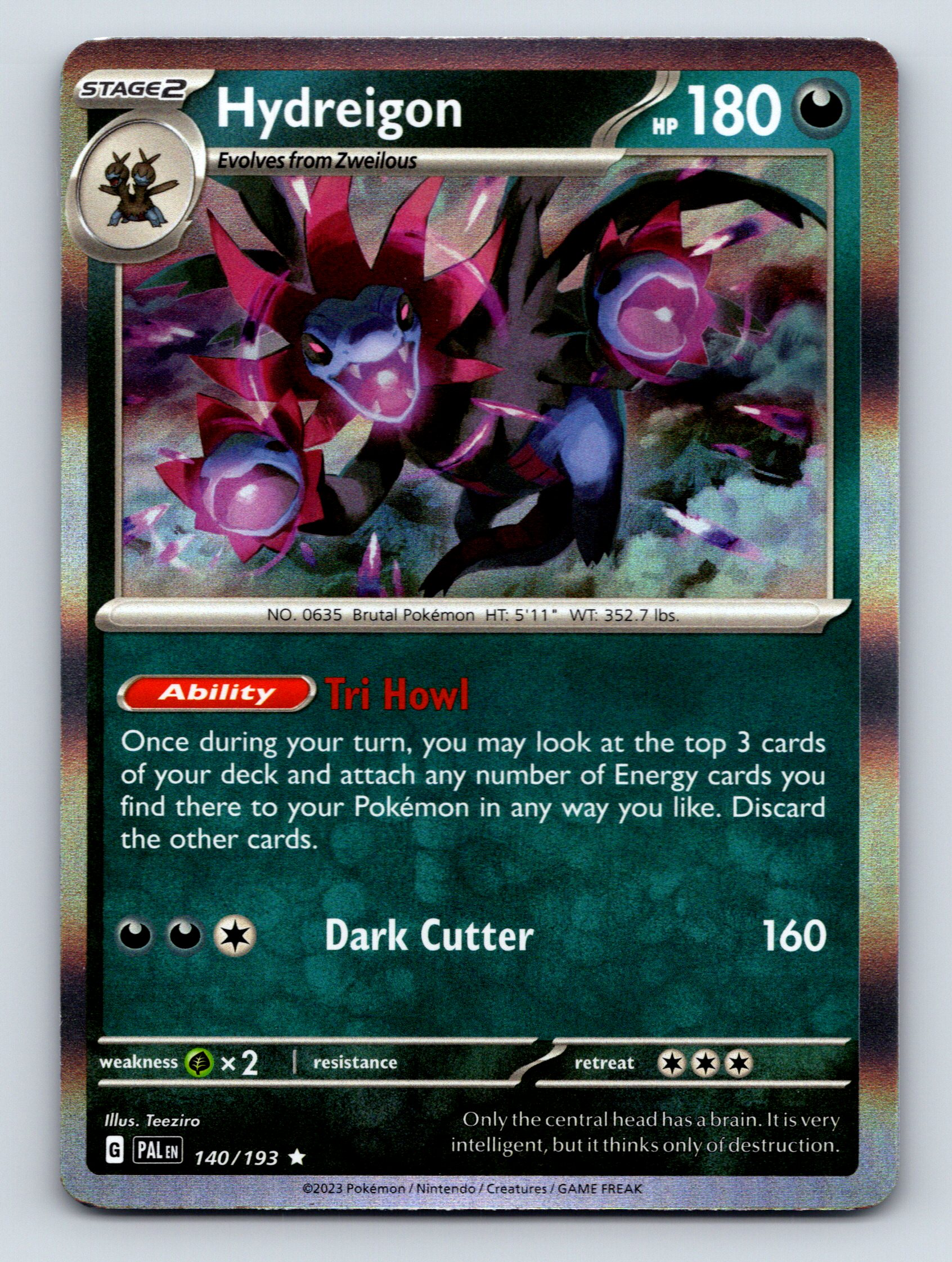 Stage 2 Hydreigon HP 180 Dark Cutter Ability Tri Howl Dark Pokmon Card