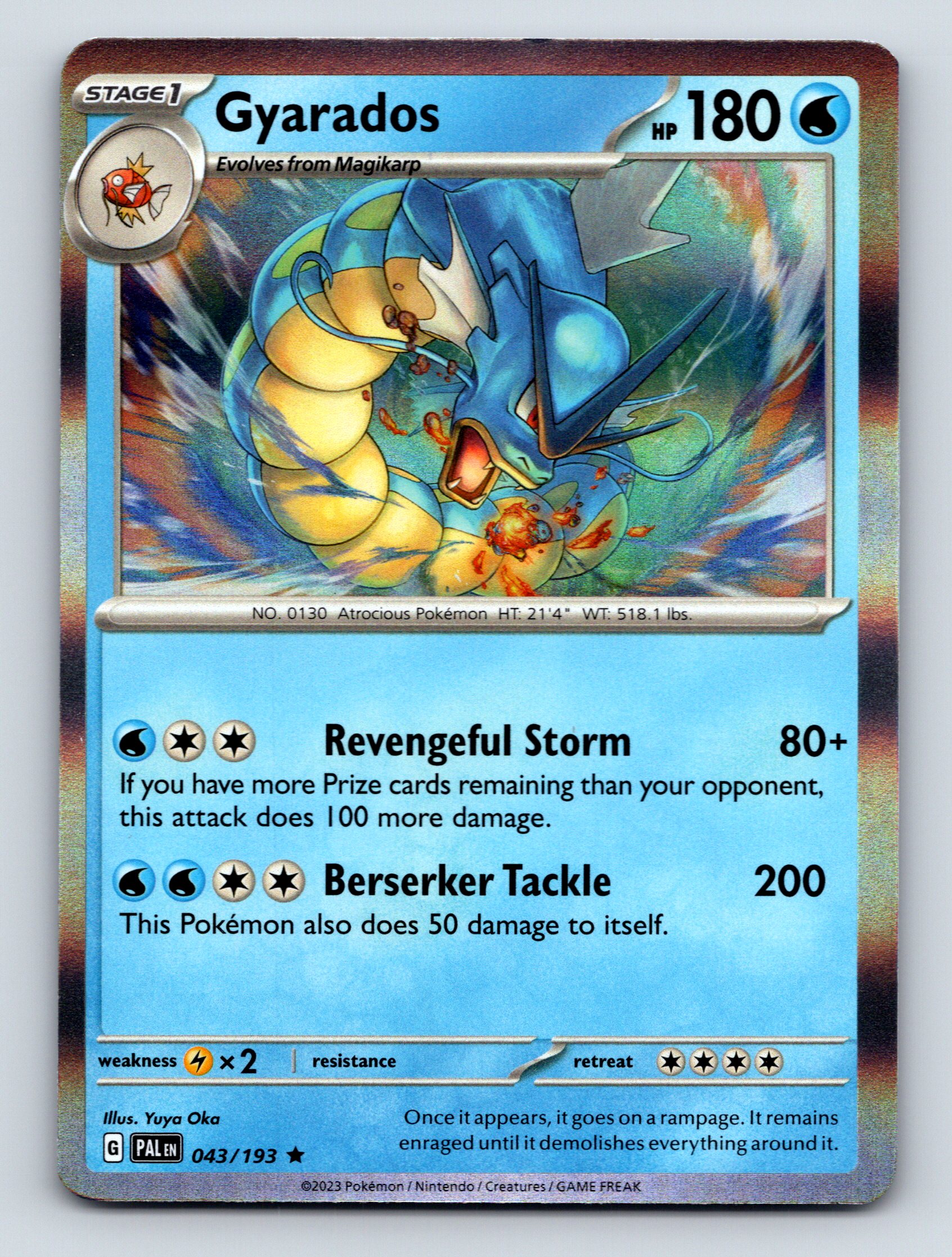 Stage 1 Gyarados HP 180 Revengeful Storm Attack Card Blue Colorful