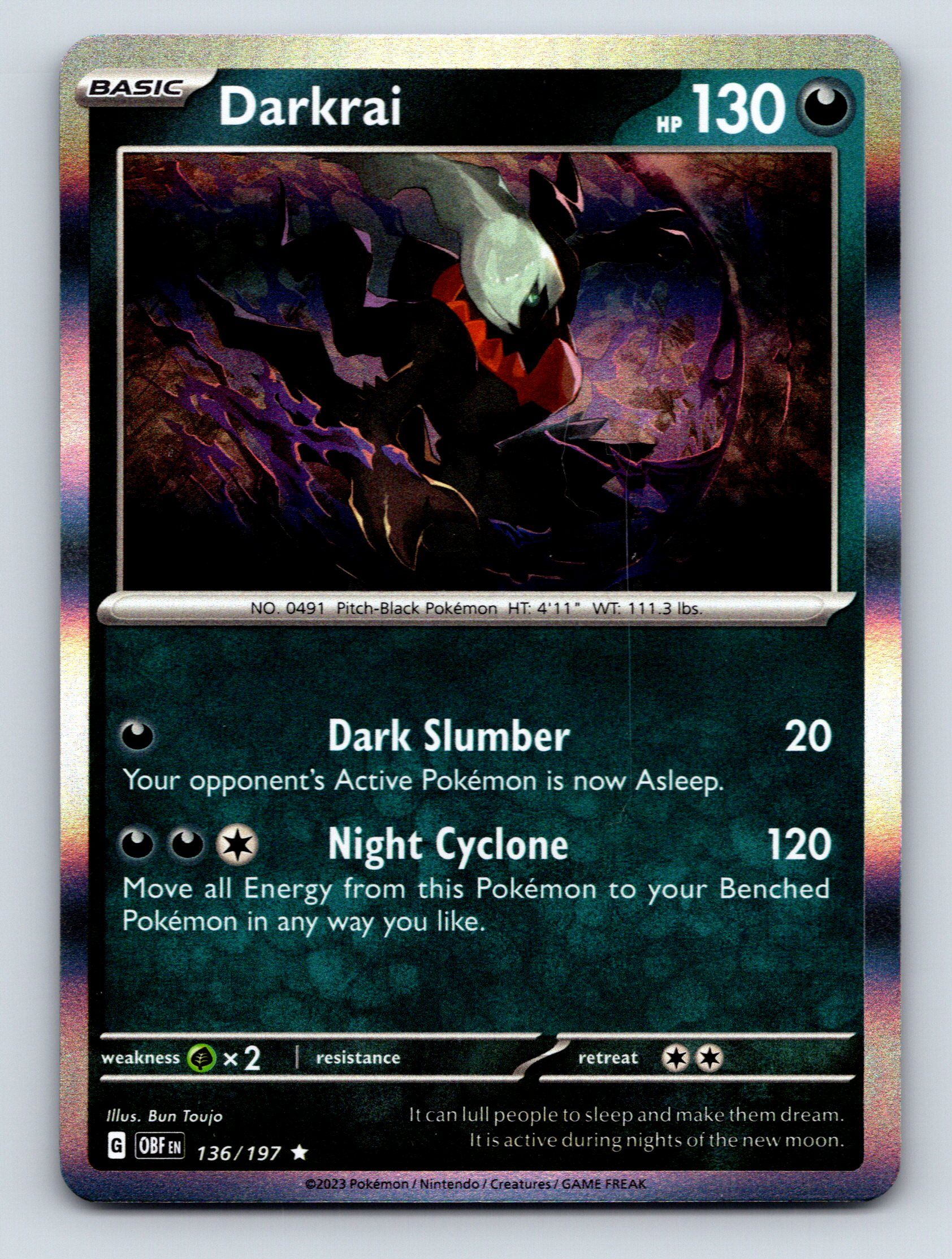 Basic Darkrai HP 130 Night Cyclone Attack Rarity Dark Pokémon Card
