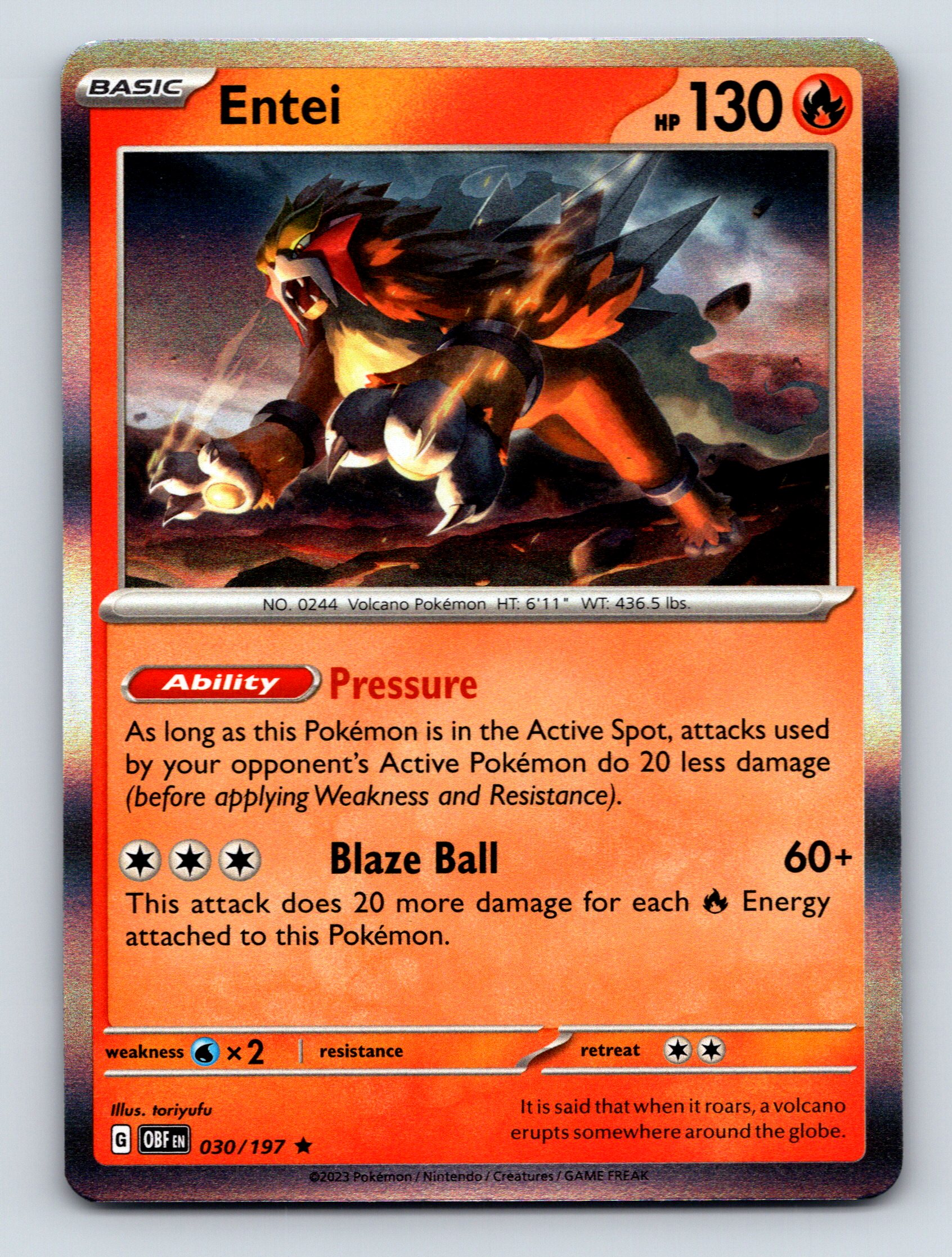 Pokémon Karte Basic Entei HP 130 Blaze Ball Angriff Rarität Feurig Rot - Bild 1 von 10