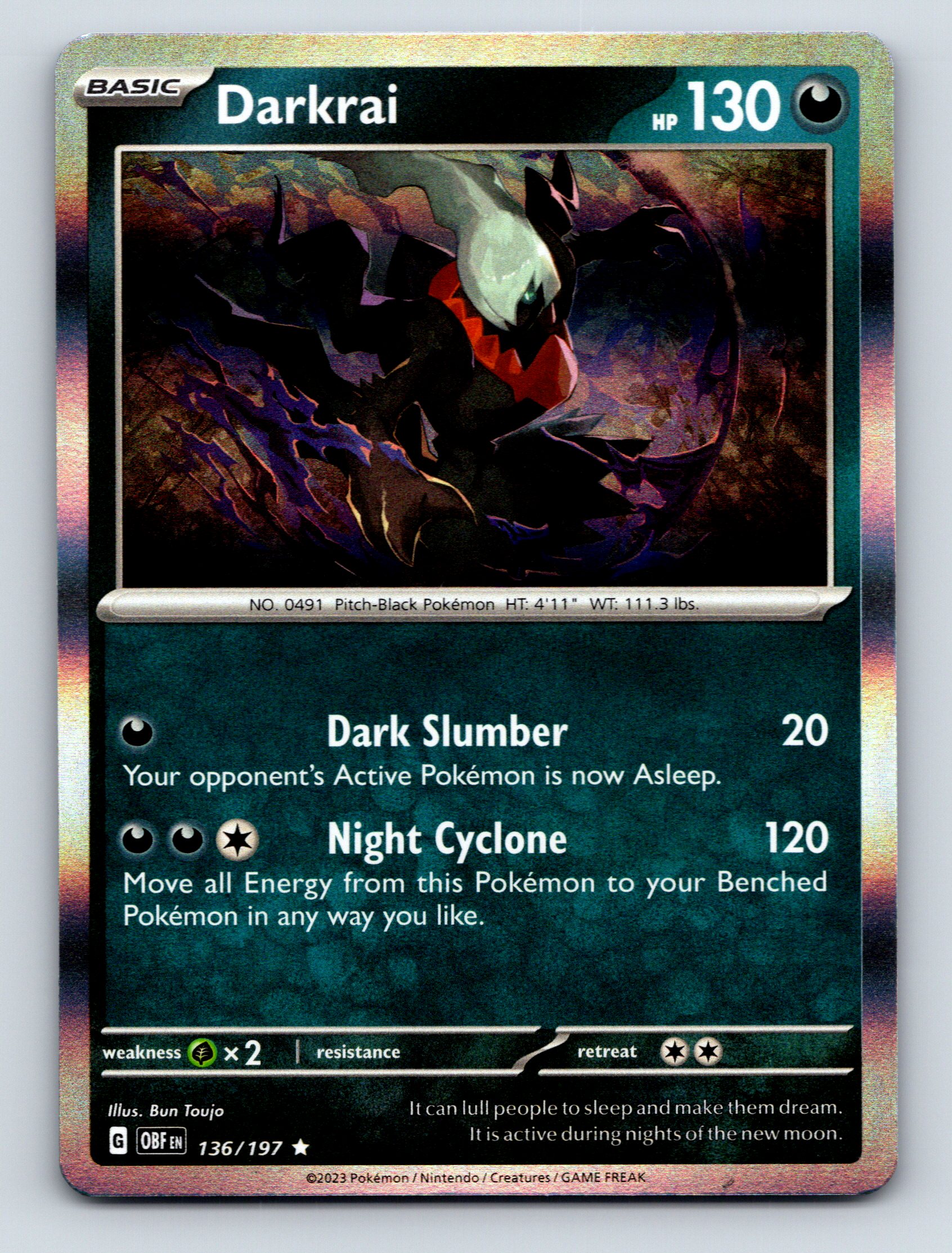 Basic Darkrai HP 130 Dark Slumber Attack Rarity Dark Pokémon Card