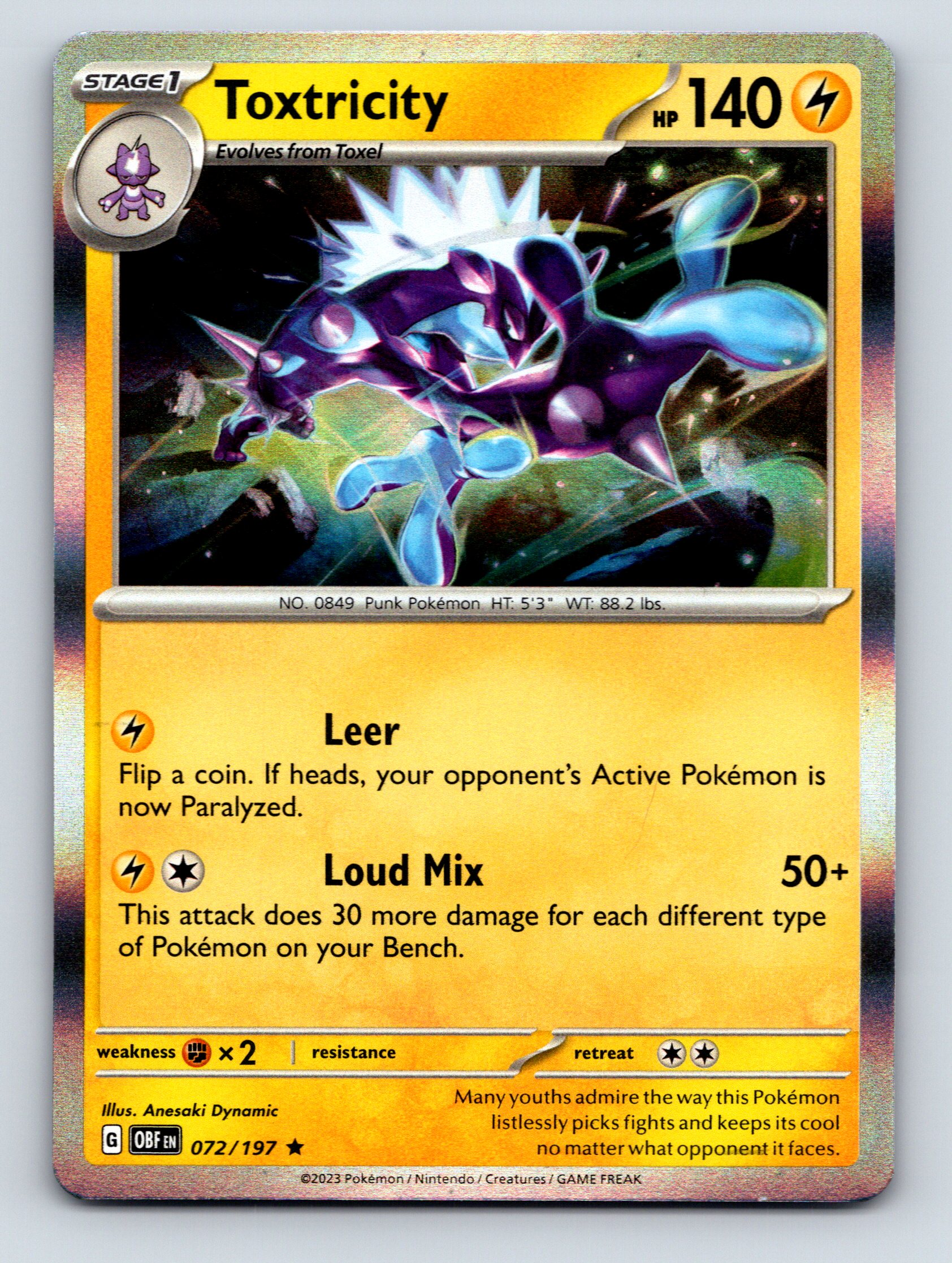 Stage 1 Toxtricity HP 140 Loud Mix Attack Rarity Yellow Purple