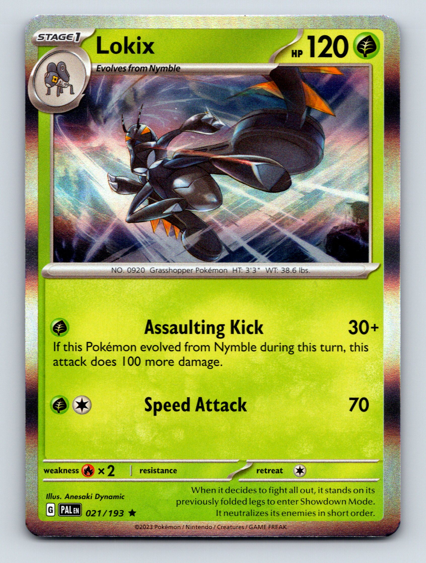 Stage 1 Lokix HP 120 Assualting Kick Attack Rare Green Pokémon