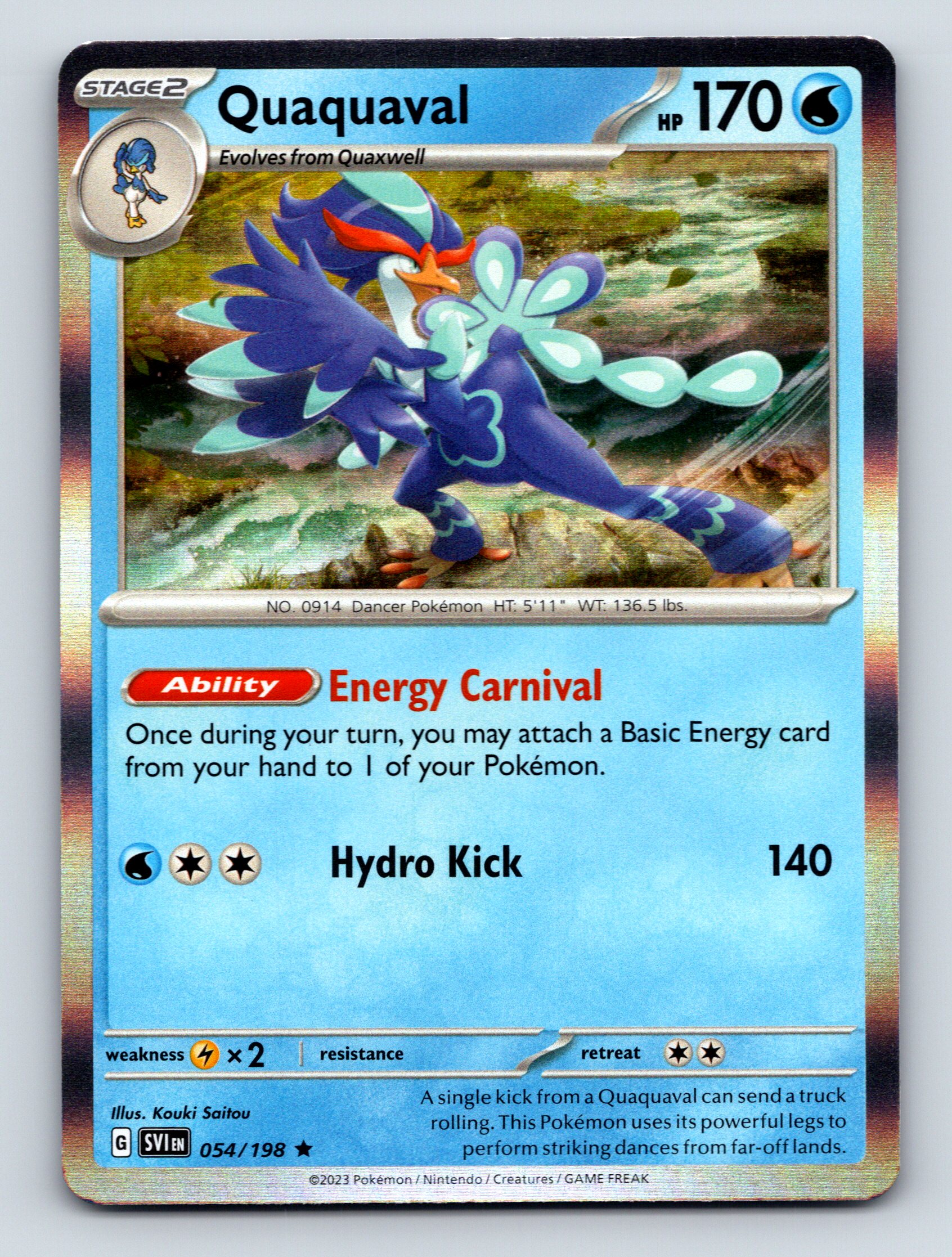 Stage 2 Quaquaval HP 170 Hydro Kick Attack Rarity Blue Pokmon Card