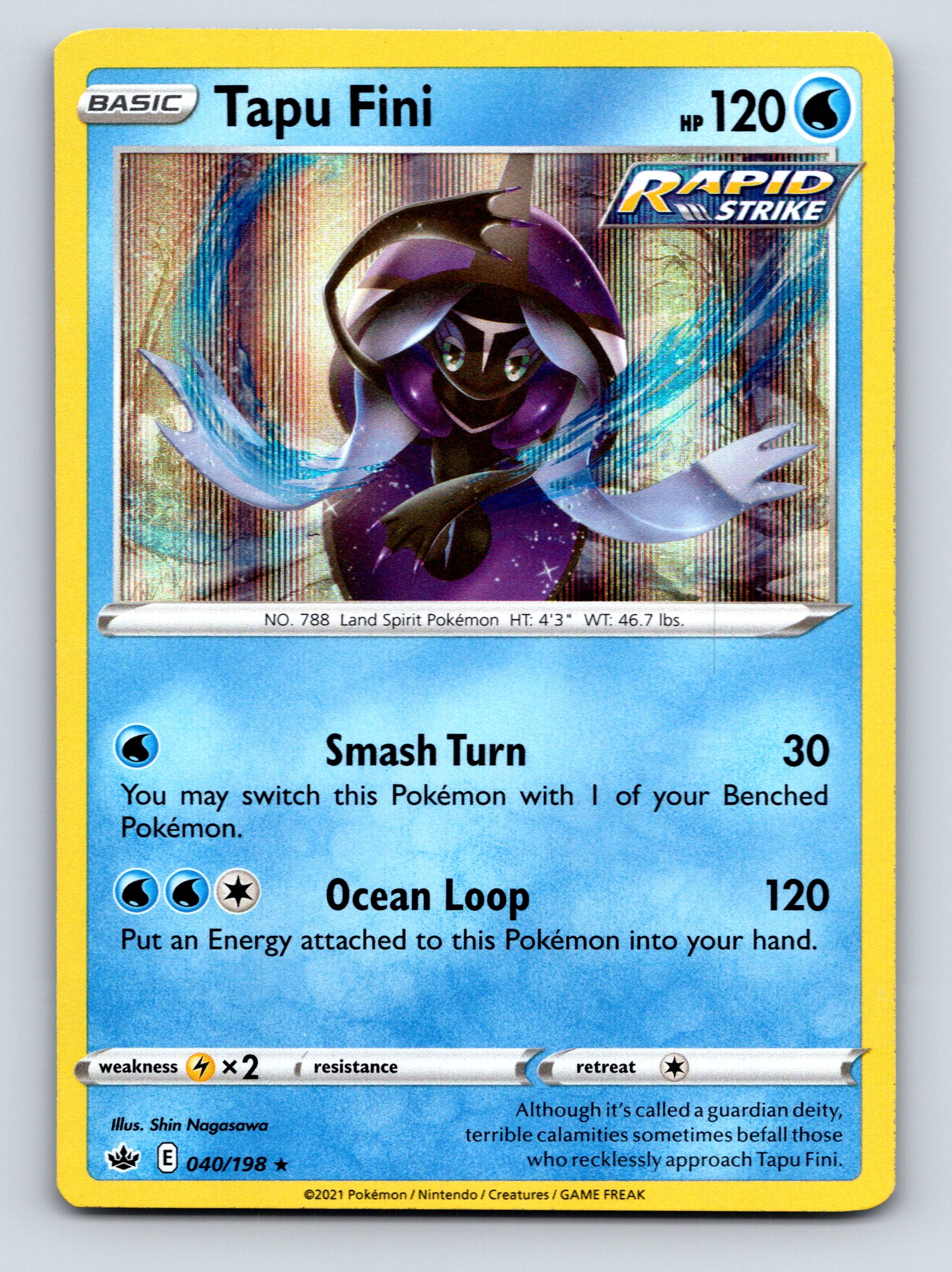 Basic Tapu Fini HP 120 Smash Turn Ocean Loop Rarity Blue Pokmon Card