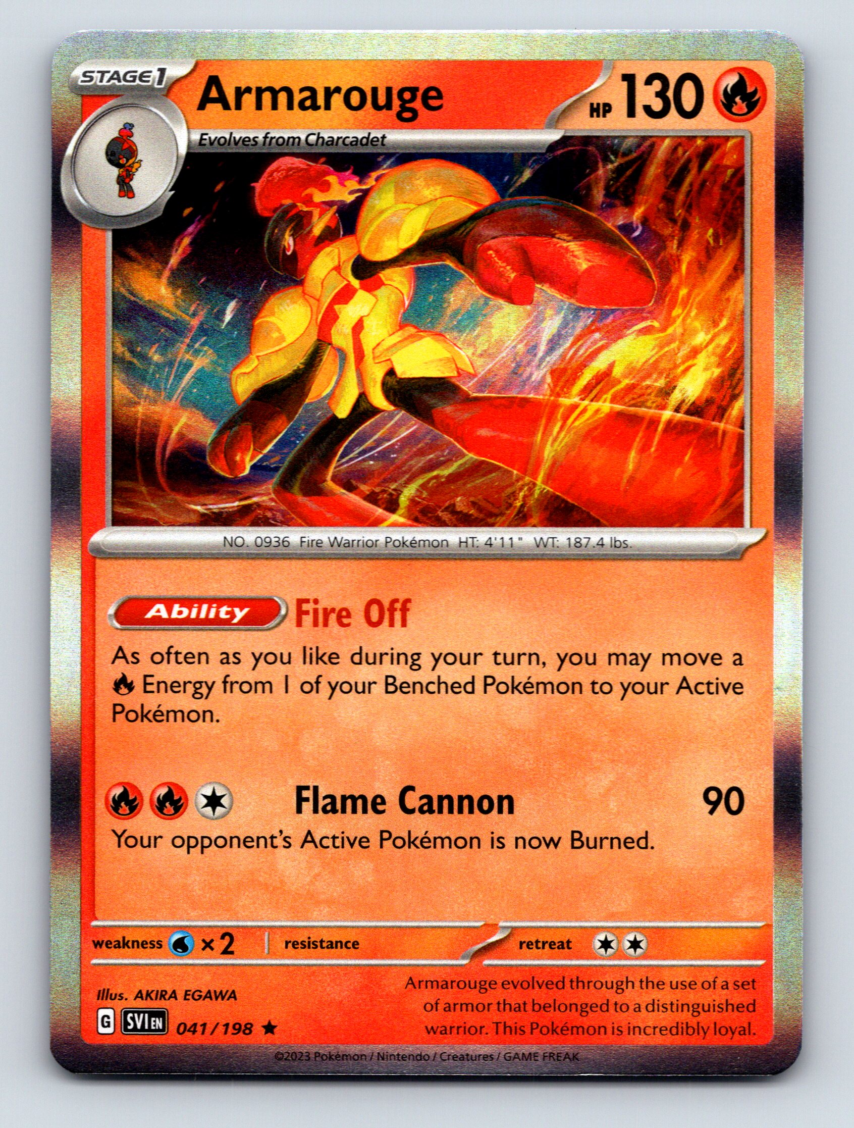 Stage 1 Armarouge HP 130 Flame Cannon Attack Rarity Red Pokmon Card
