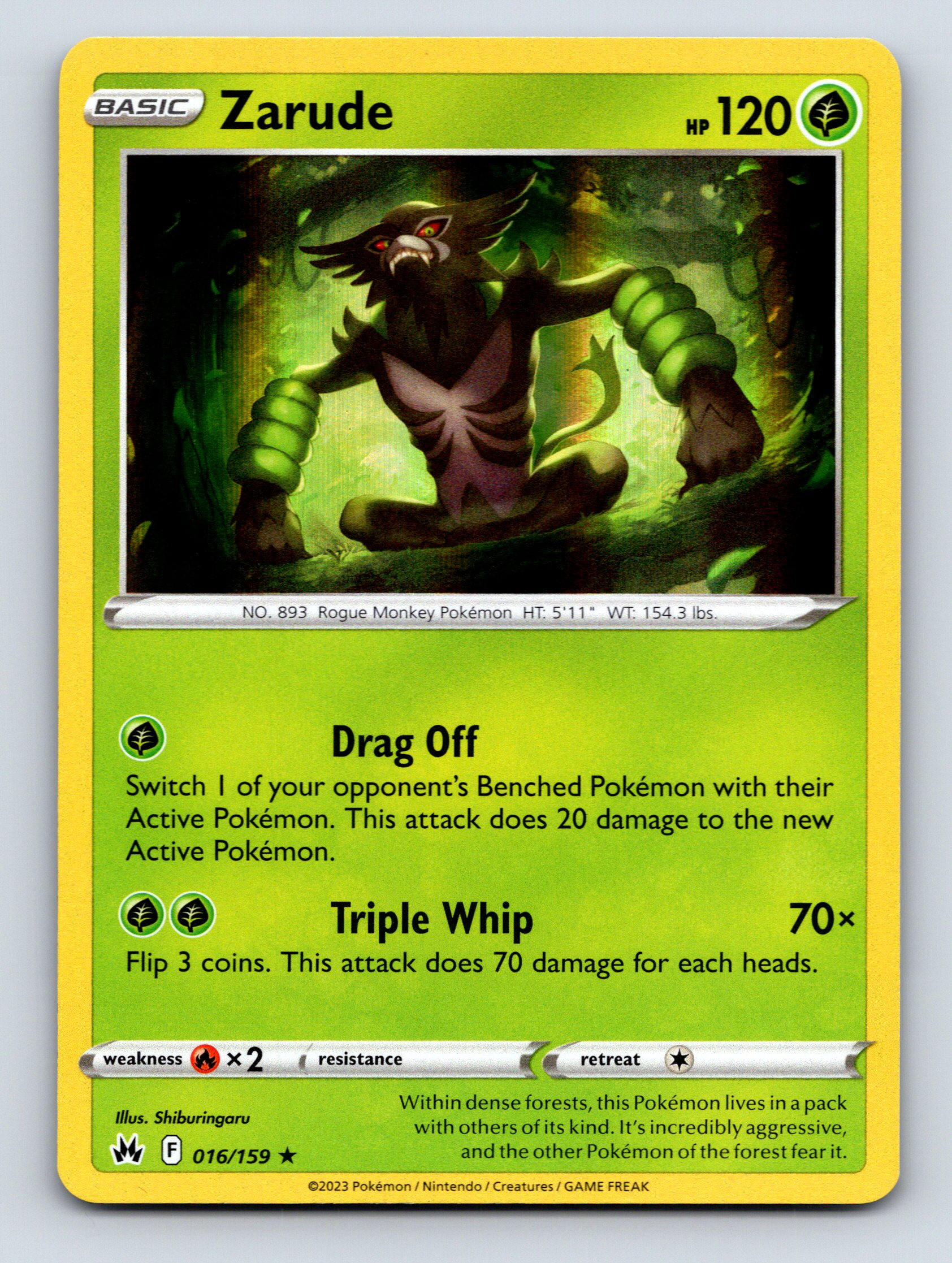 Basic Zarude HP 120 Triple Whip Attack Rogue Monkey Pokémon Green