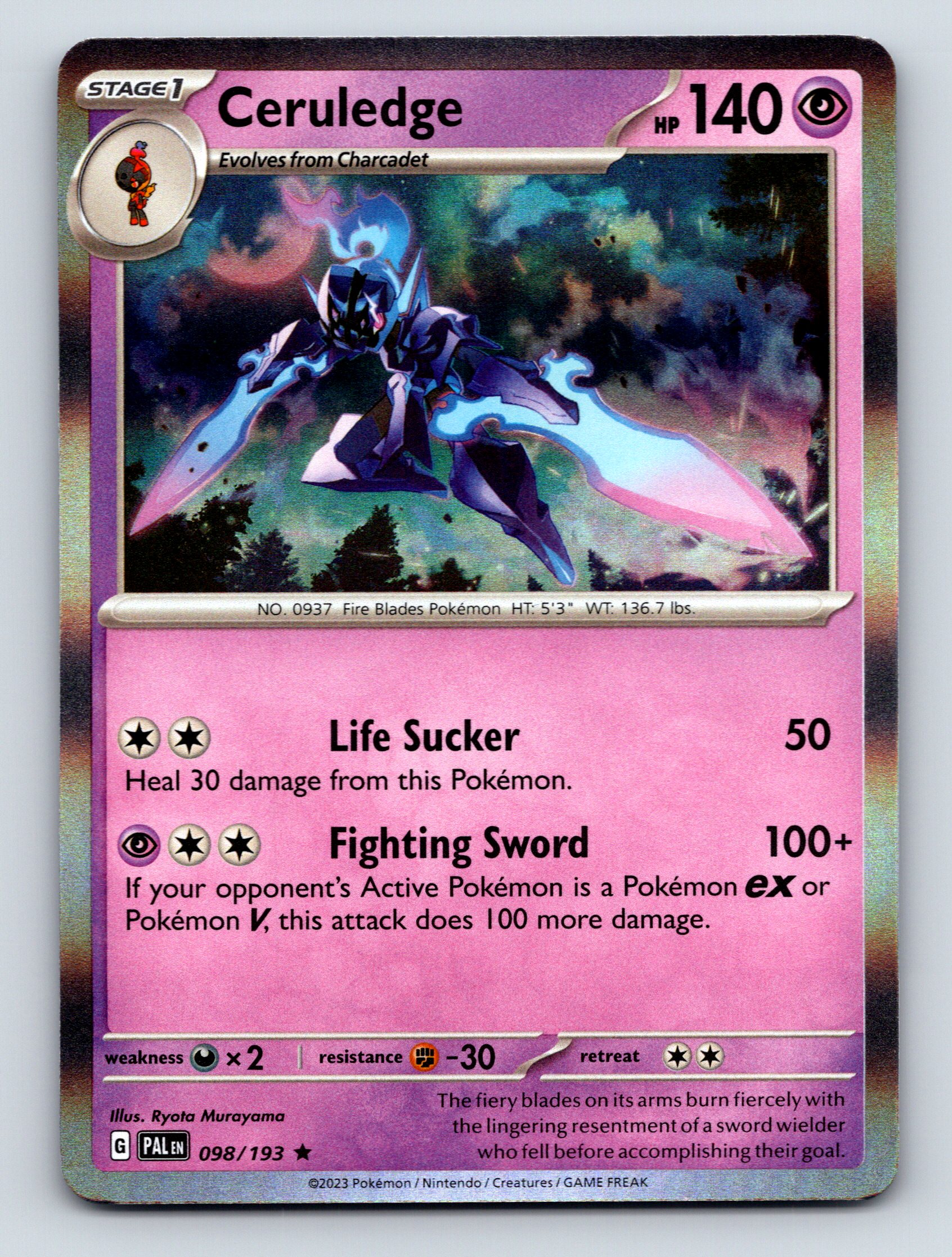 Stage 1 Ceruledge HP 140 Life Sucker Ability Rarity Purple Mysterious ...