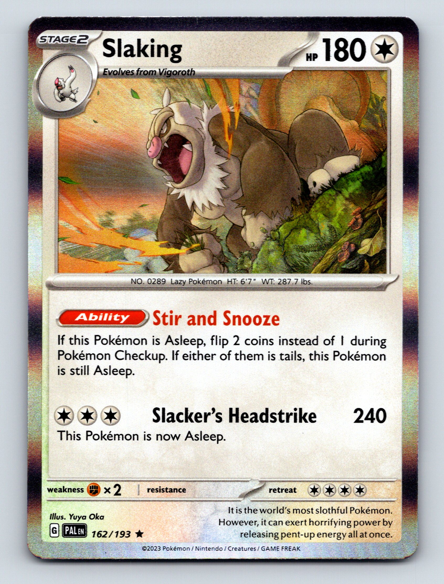 Stage 2 Slaking HP 180 Stir And Snooze Ability Rarity Jungle Pokémon | eBay