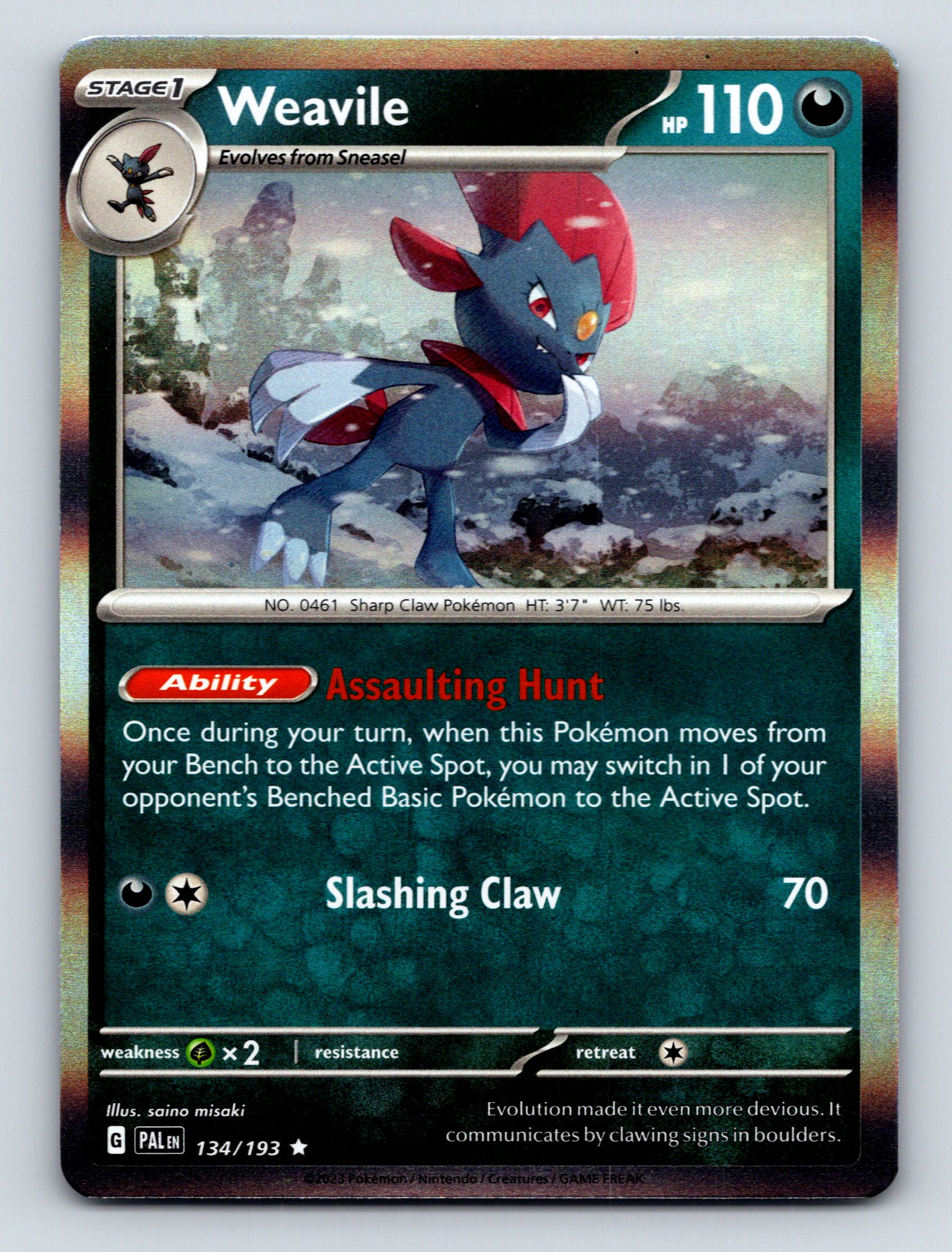 Stage 1 Weavile HP 110 Assulting Hunt Ability Rare Dark PokéCard