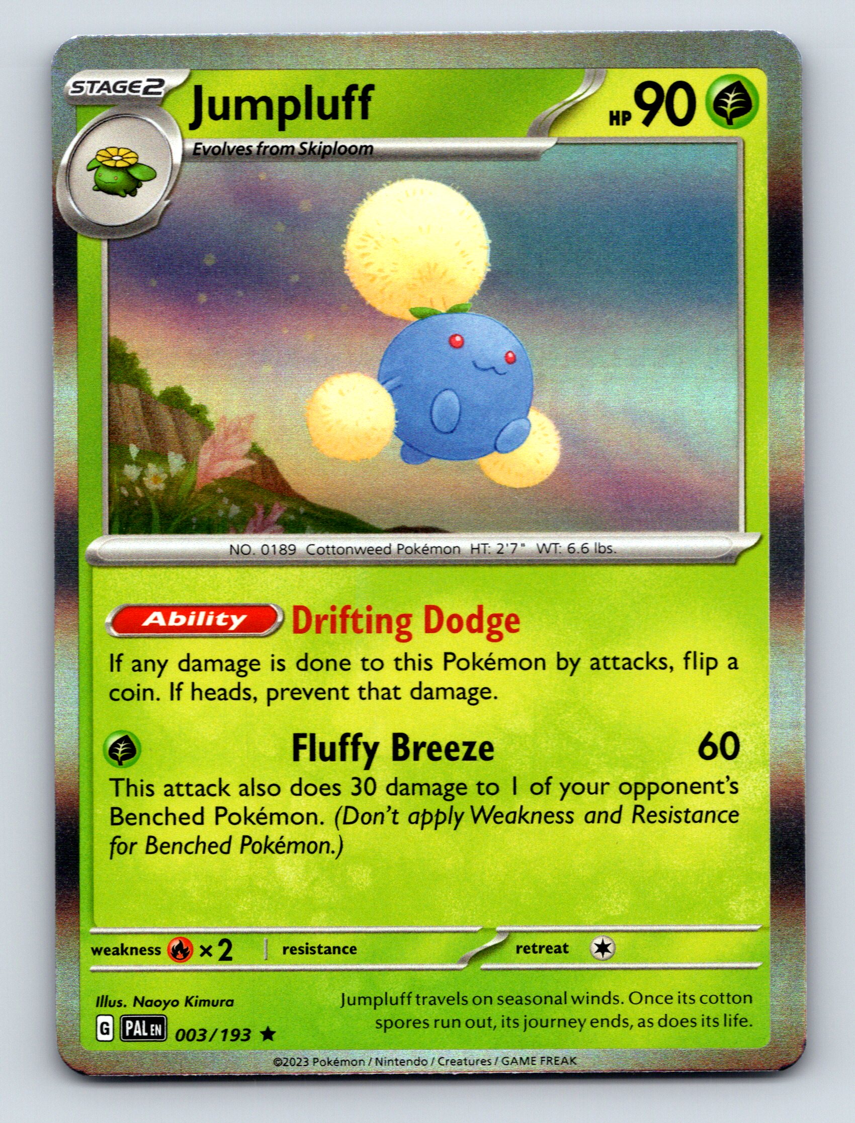 Stage 2 Jumpluff HP 90 Drifting Dodge Ability Star Green Pokémon