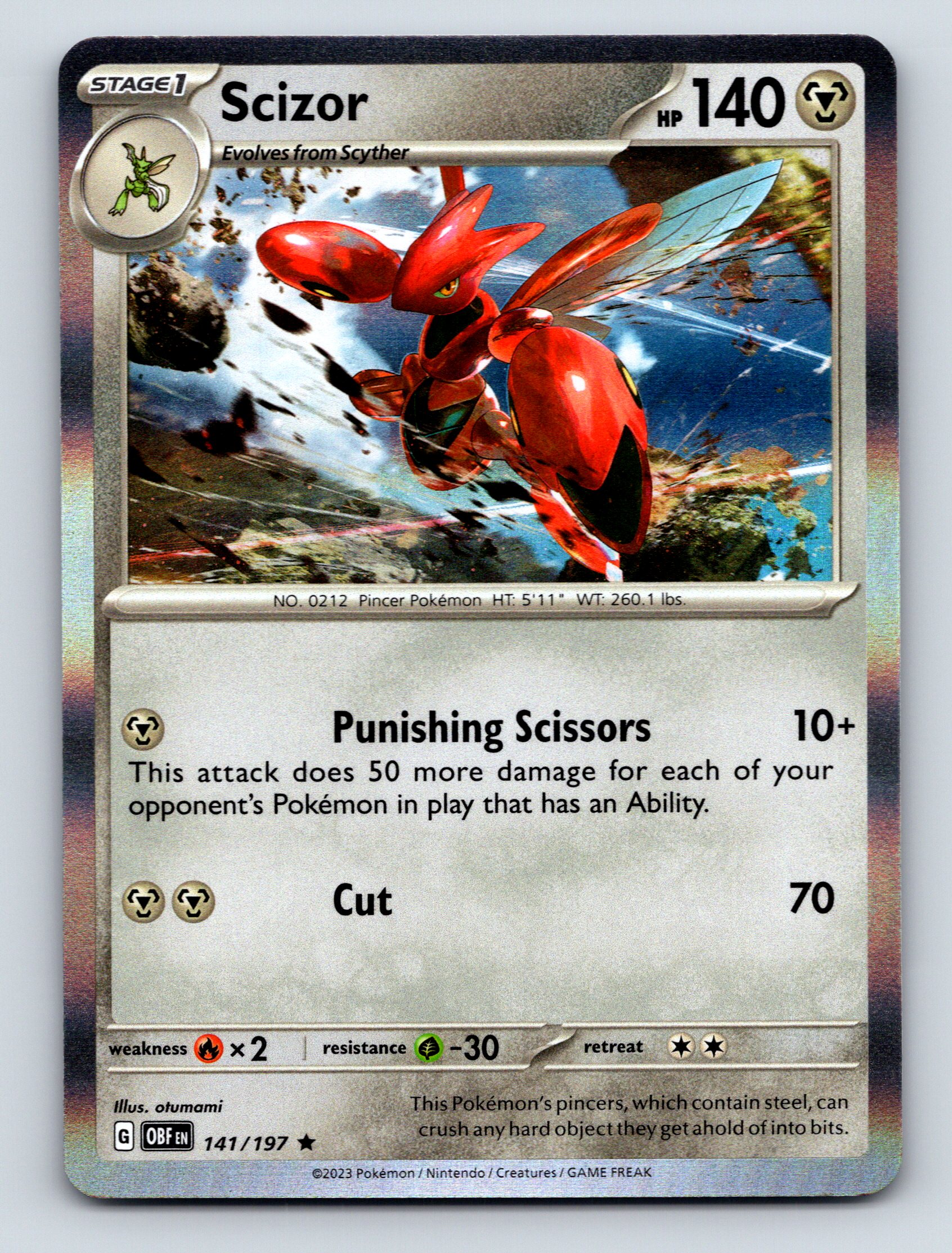 Stage 1 Scizor HP 140 Punishing Scissors Cut Rarity Red Pokémon