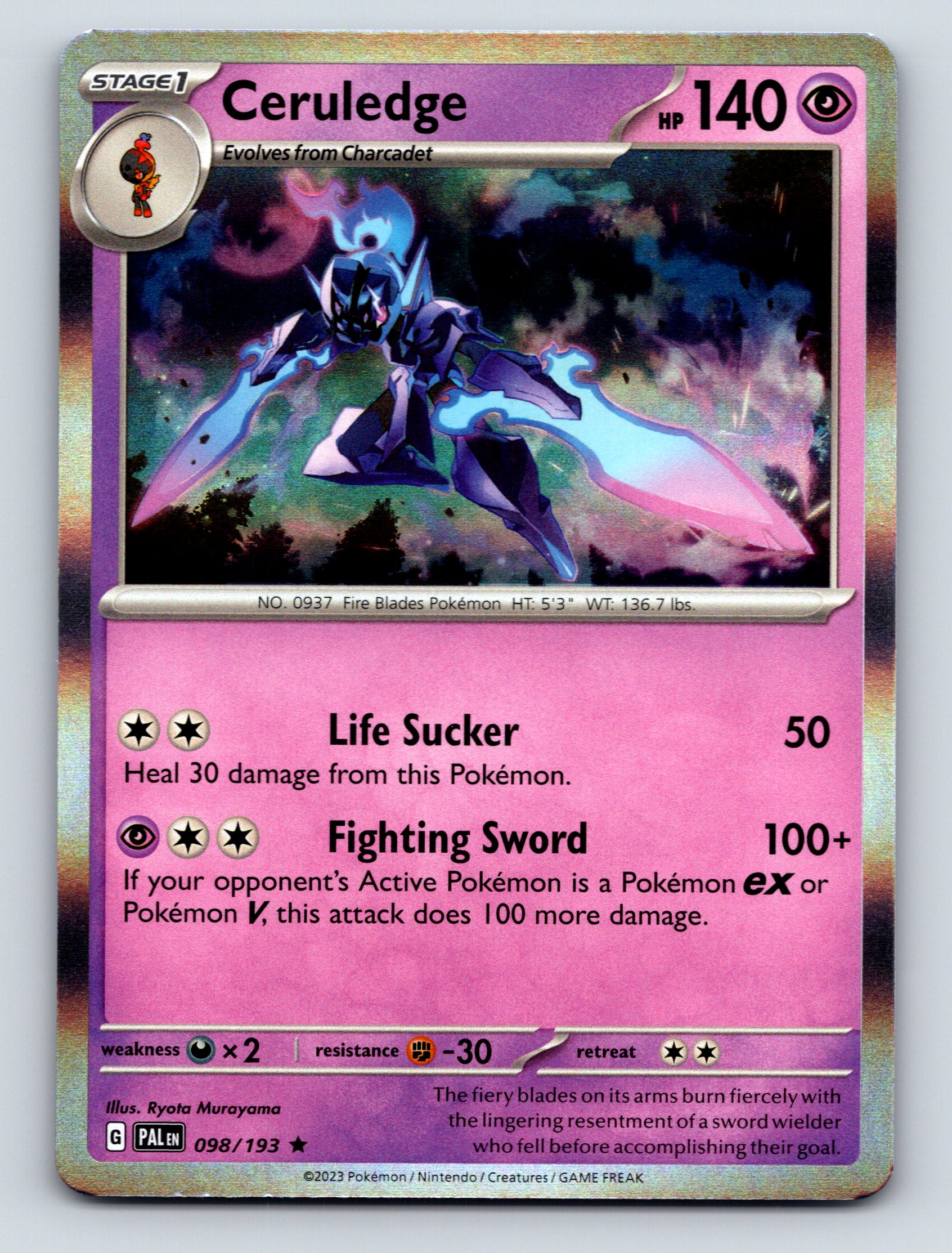 Stage 1 Ceruledge HP 140 Fighting Sword Attack Rarity Pink Pokémon