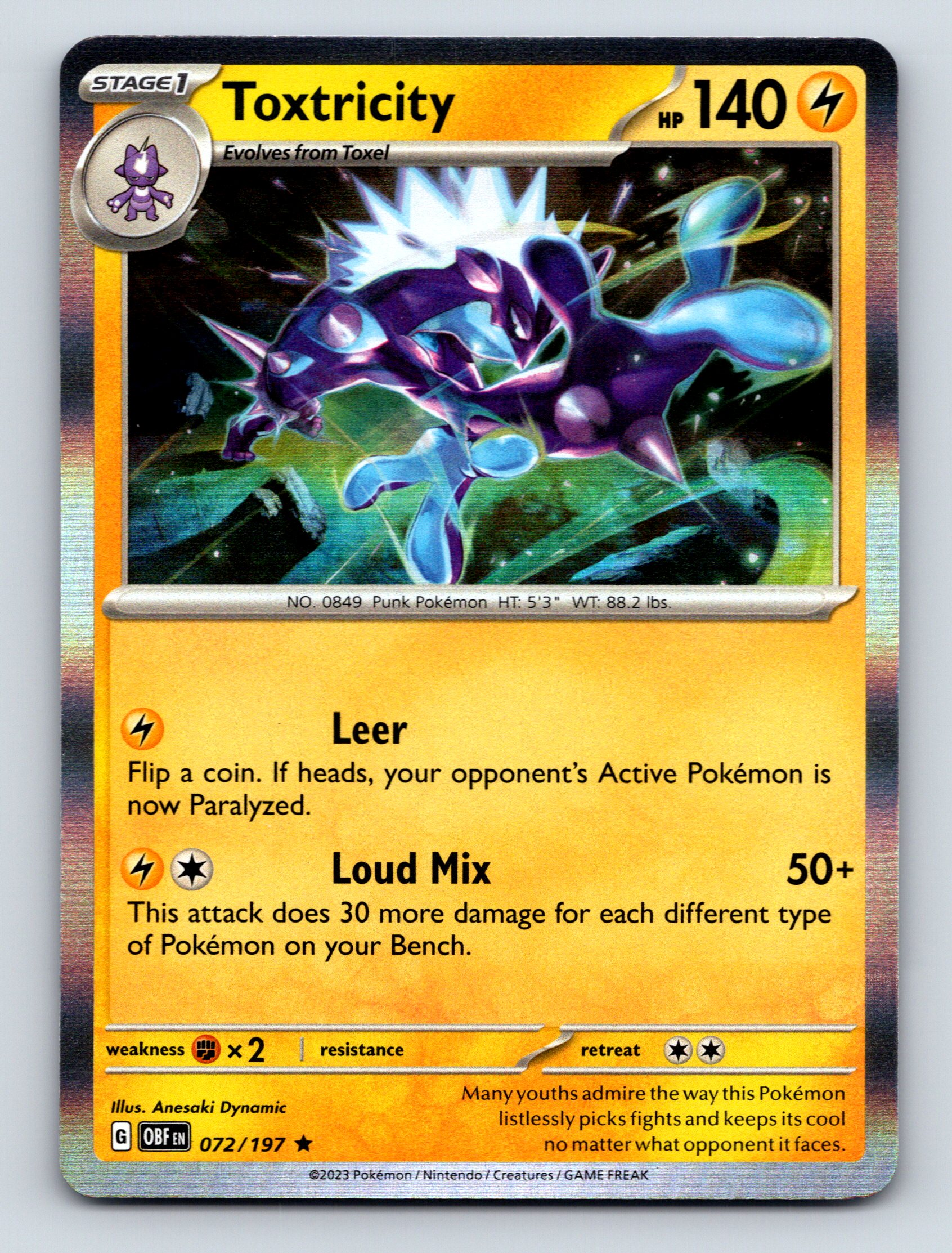 Stage 1 Toxtricity HP 140 Lightning Leer Loud Mix Orange Card