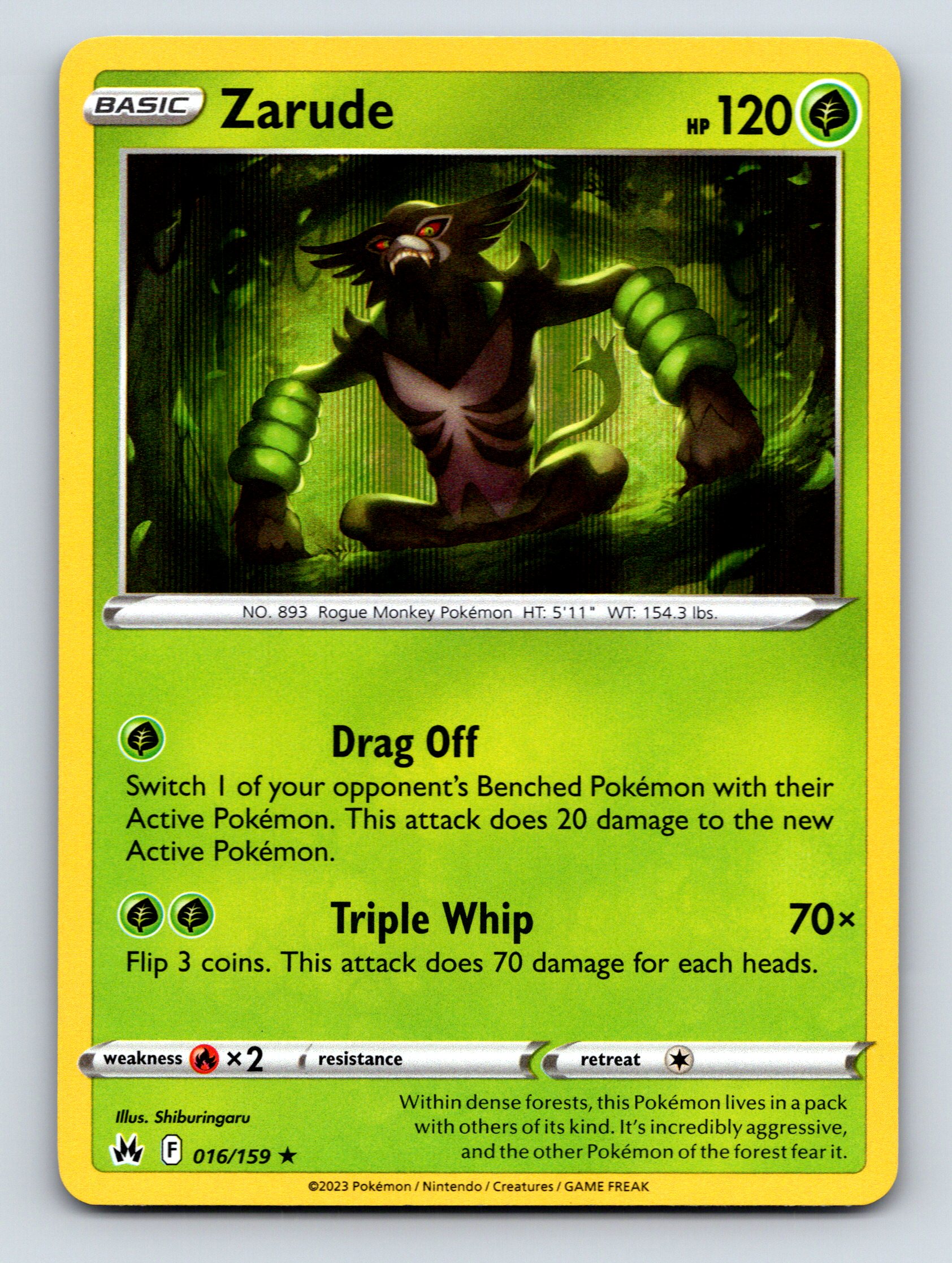 Basic Zarude HP 120 Drag Off Triple Whip Rarity Green Rogue
