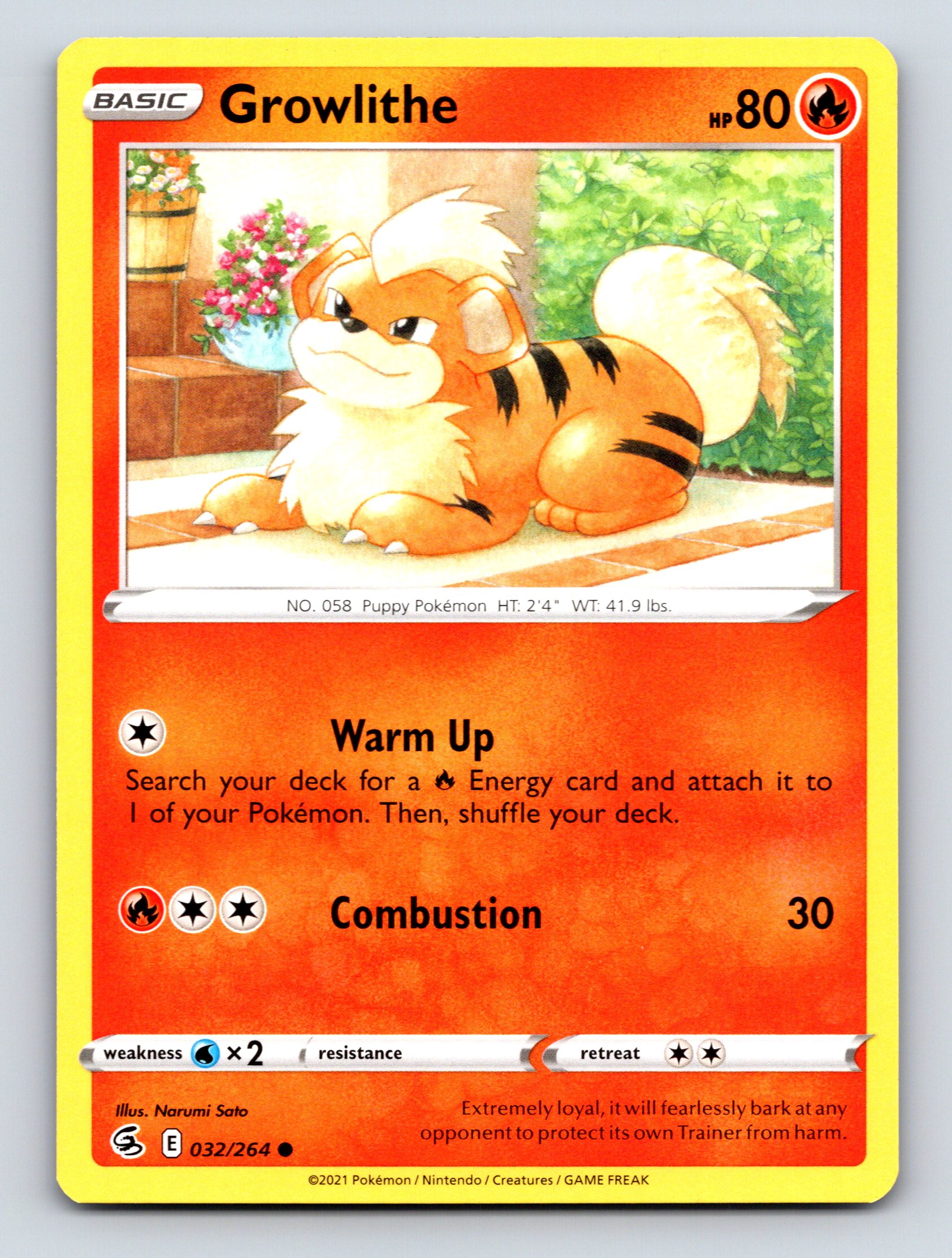 Basic Growlithe HP 80 Warm Up Combustion Attack Rarity Red