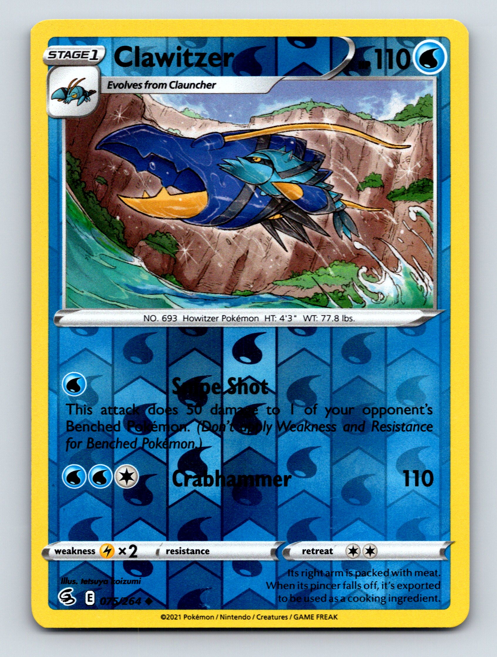 Stage 1 Clawitzer HP 110 Crabhammer Attack Rarity Blue Water Pokémon - Picture 1 of 10
