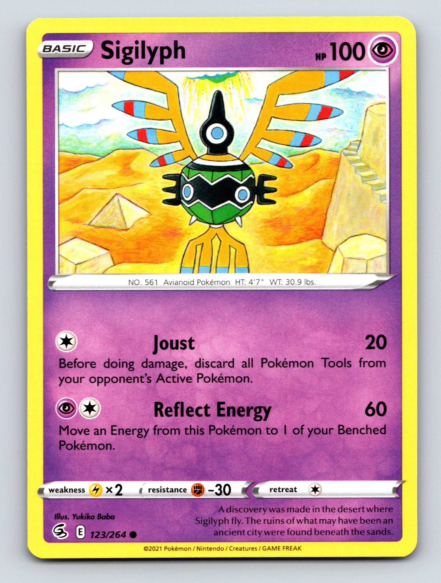 Basic Sigilyph HP 100 Joust Reflect Energy Rare Purple Pokmon Card