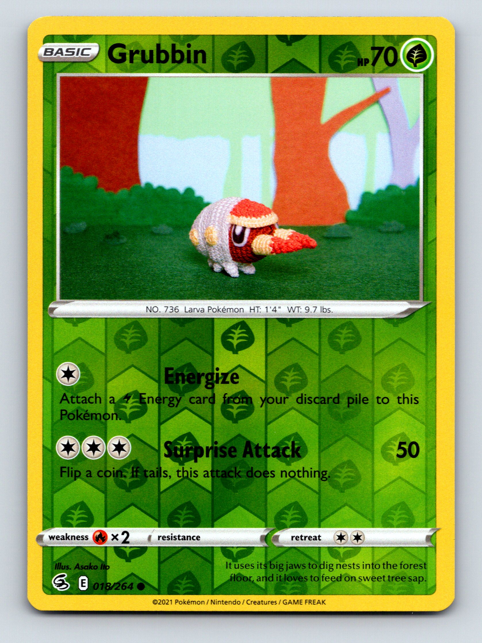 Basic Grubbin HP 70 Surprise Attack Rarity Green Forest Pokmon Card