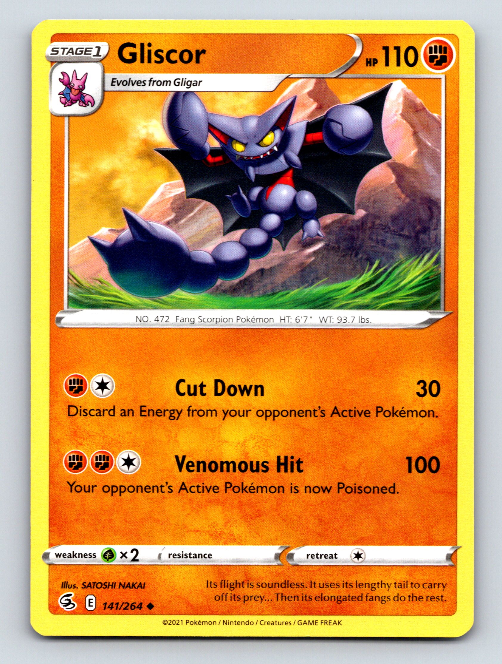 Stage 1 Gliscor HP 110 Venomous Hit Attack Rare Orange Pokémon