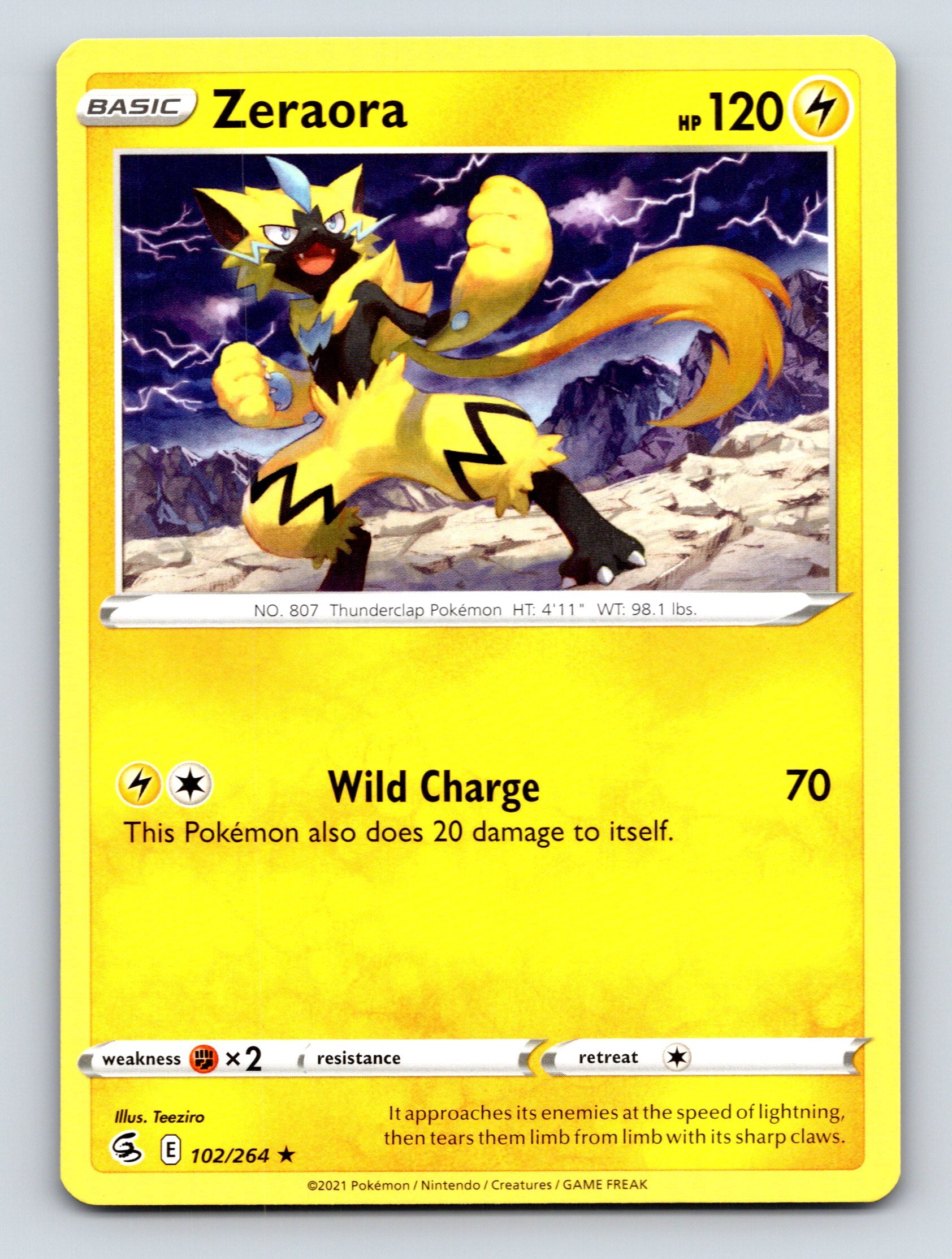 Basic Zeraora HP 120 Wild Charge Attack Rarity Yellow Vibrant Pokmon