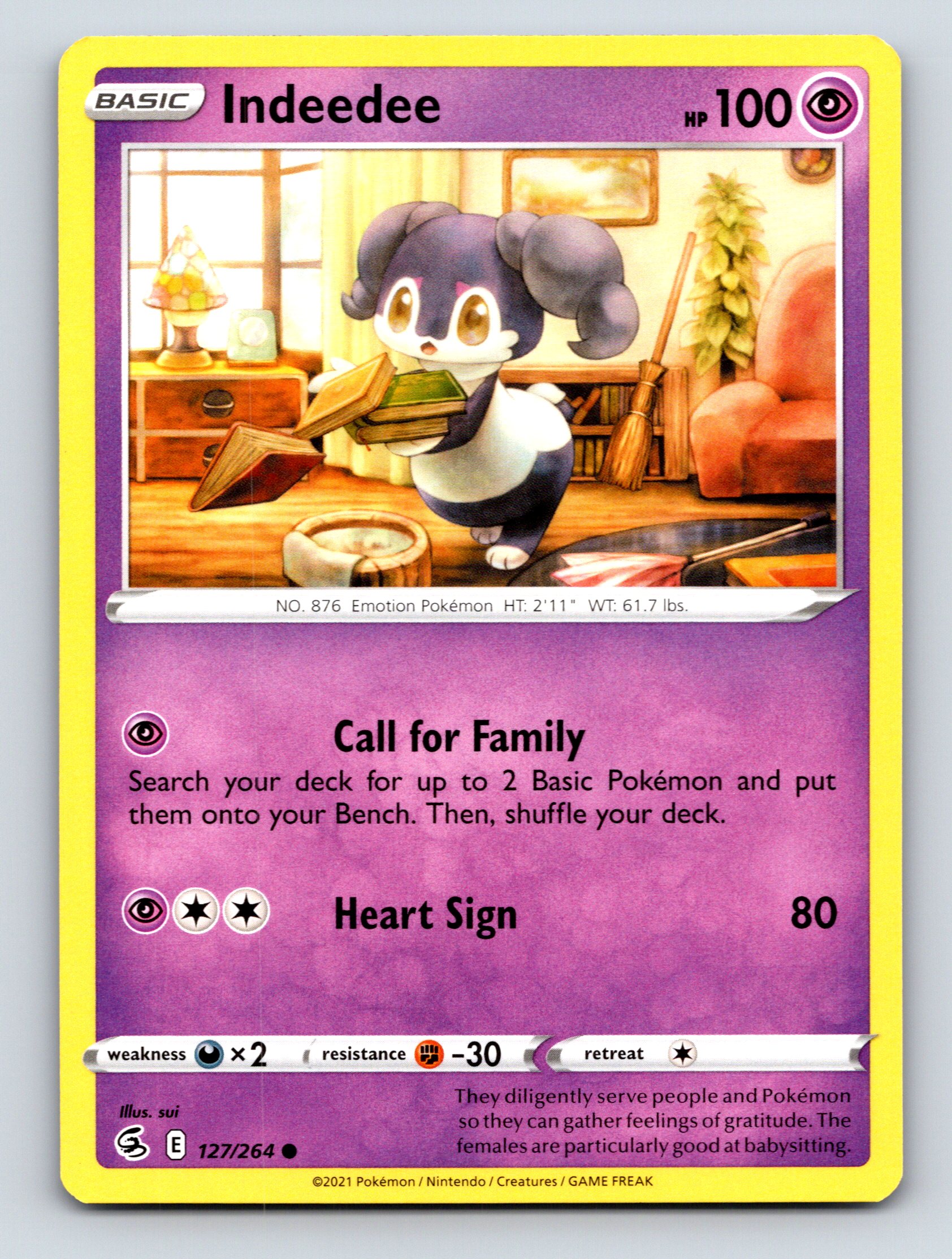Basic Indeedee HP 100 Heart Sign Attack Rarity Purple Warm Pokmon | eBay