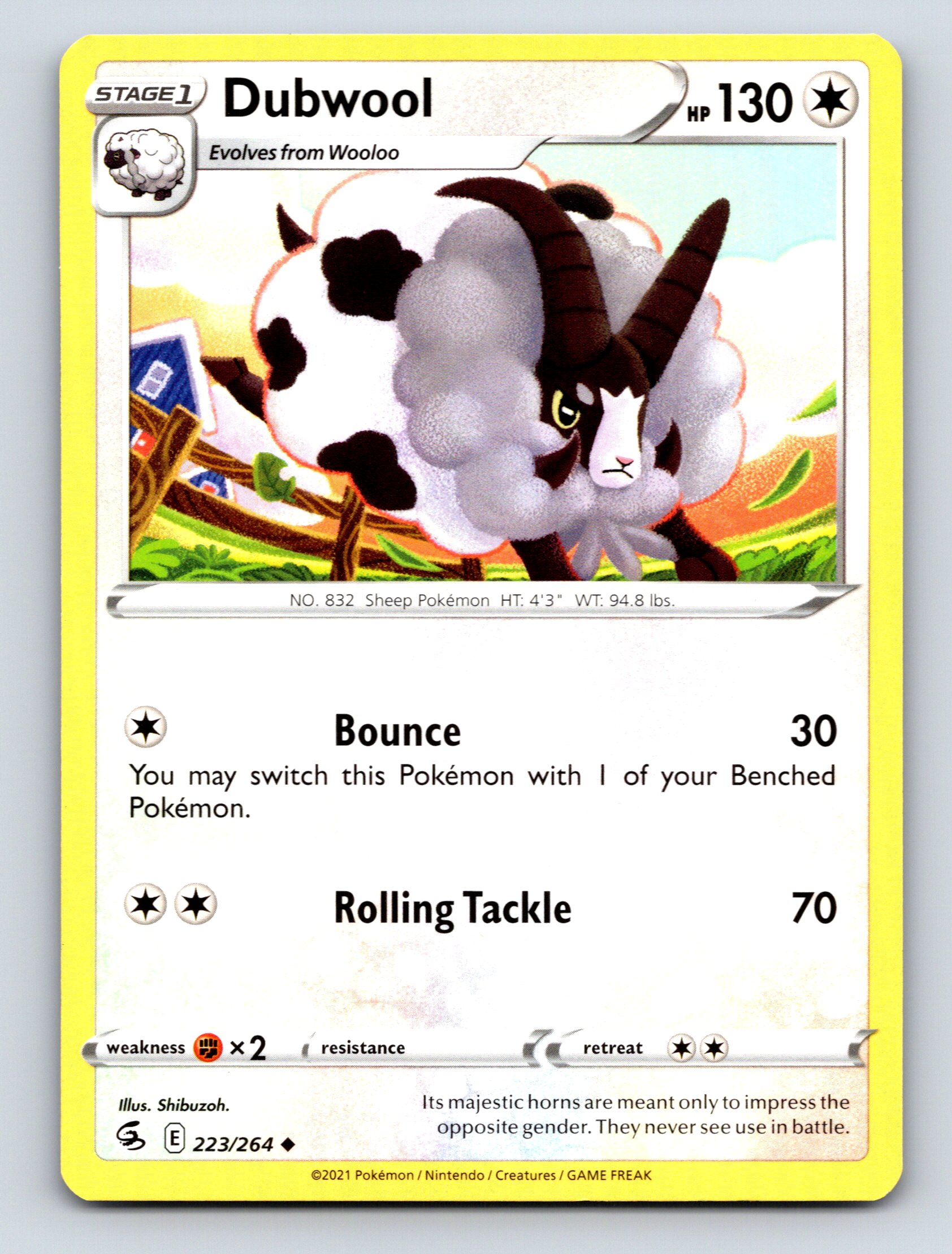 Stage 1 Dubwool HP 130 Bounce Attack Rolling Tackle Colorless