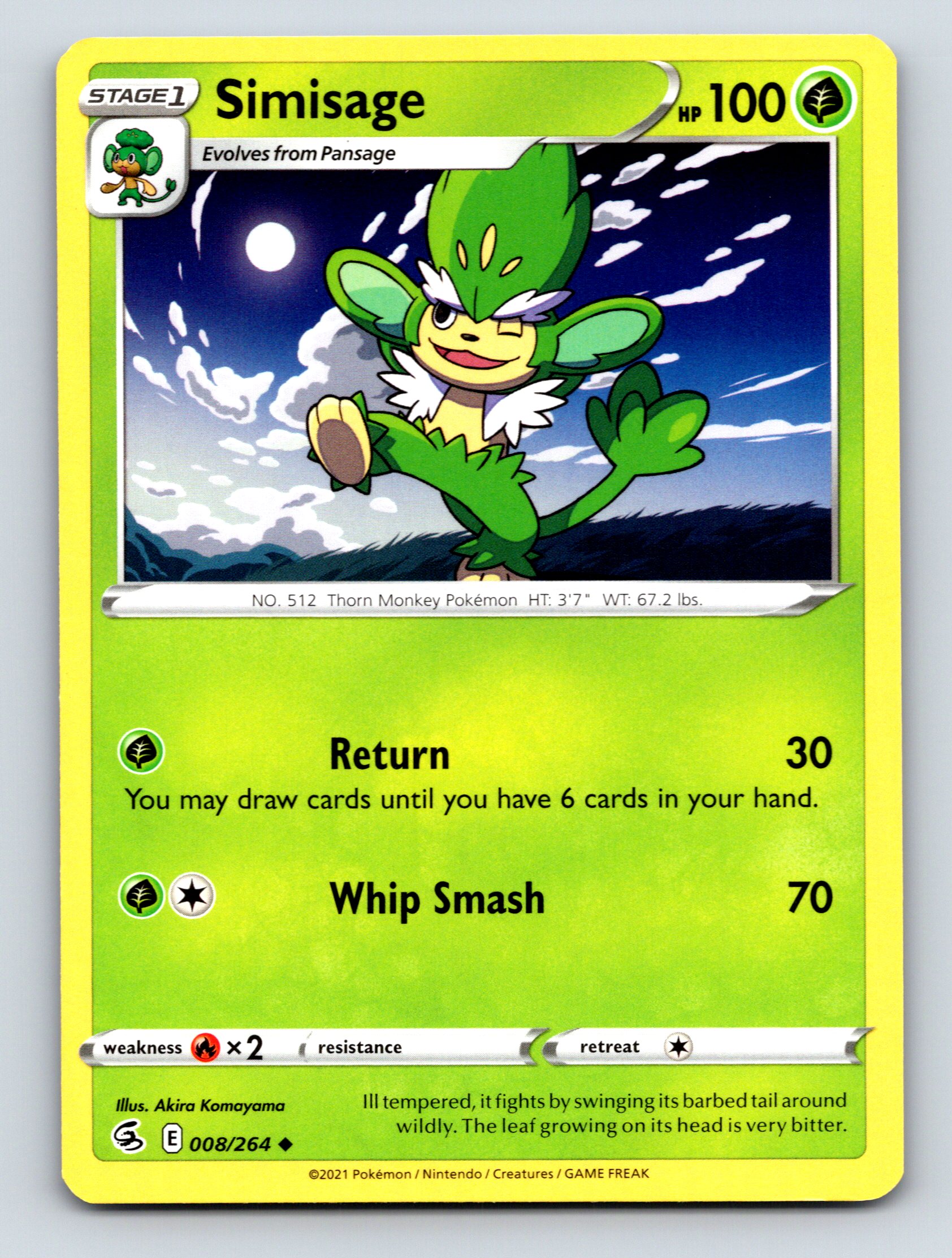 Stage 1 Simisage HP 100 Thorn Monkey Rarity Green Colorful Pokémon
