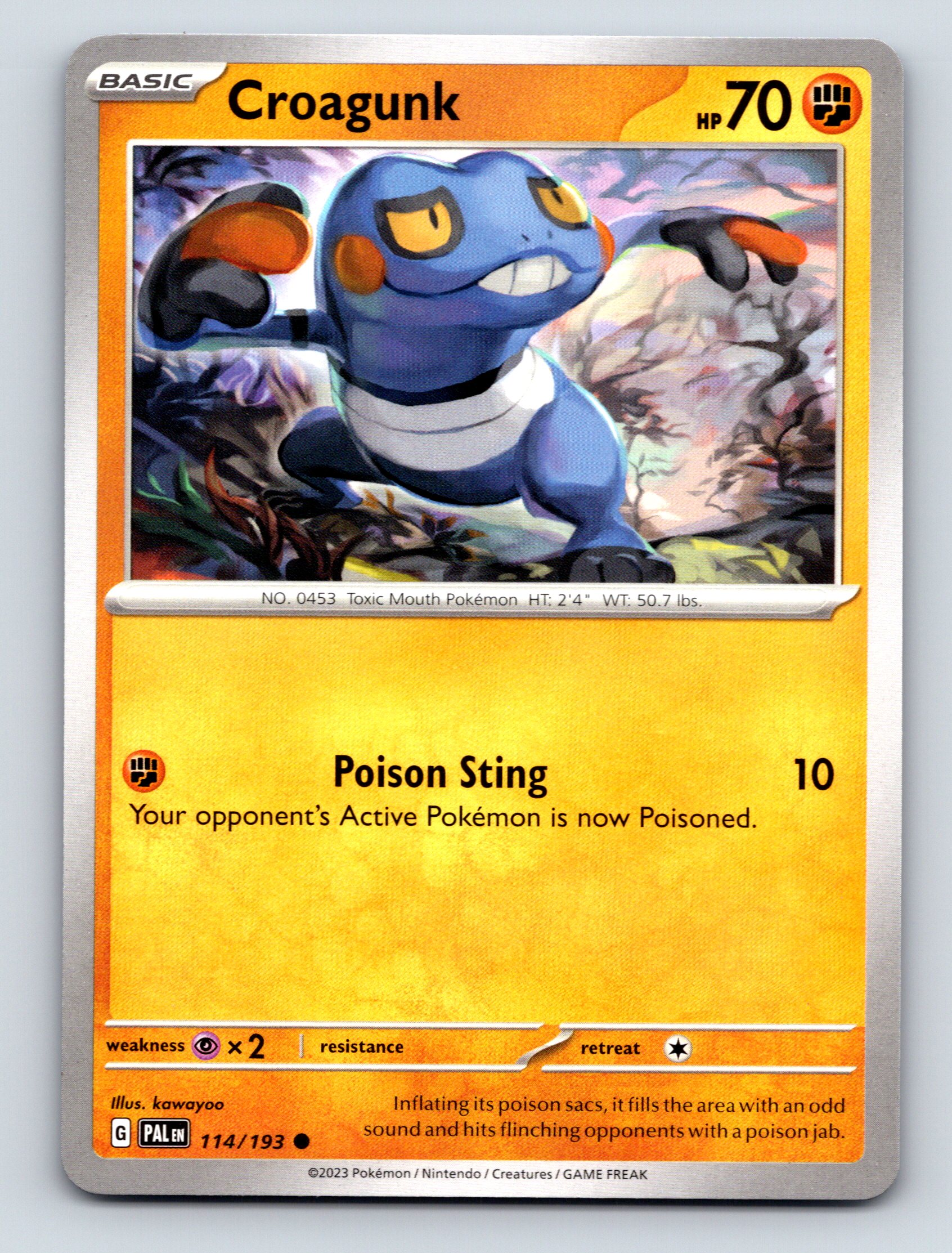 Basic Croagunk HP 70 Poison Sting Attack Rarity Orange Pokmon Card