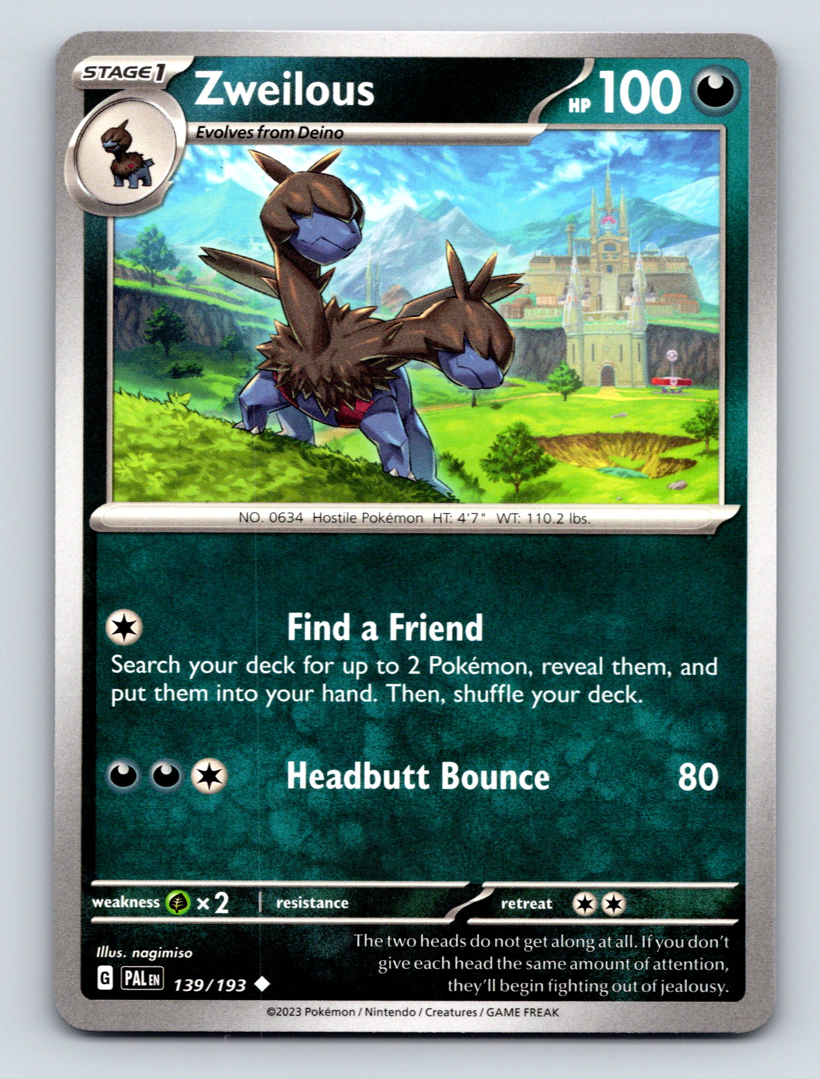 Stage 1 Zweilous HP 100 Headbutt Bounce Attack Dark Pokémon Card