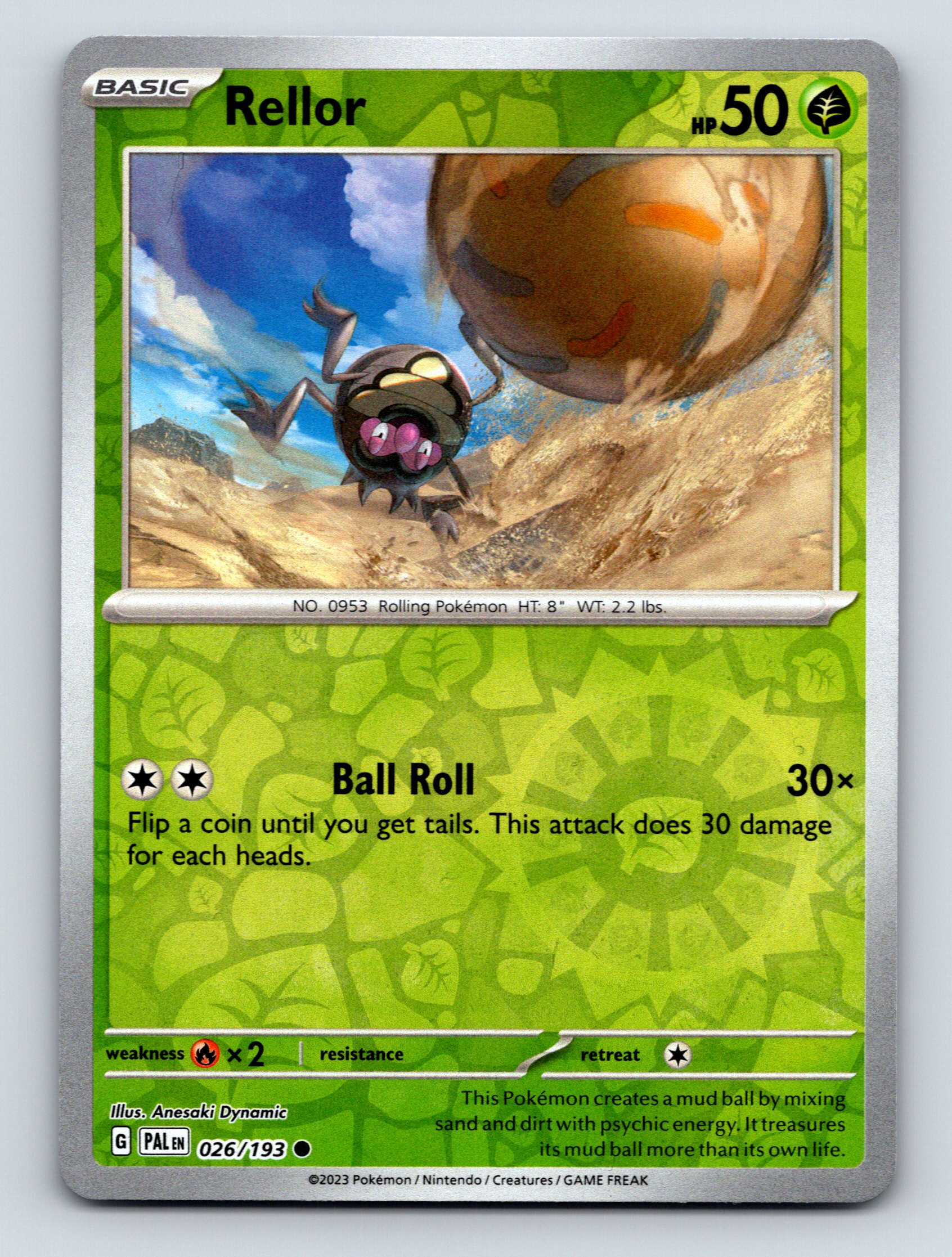 Basic Rellor HP 50 Ball Roll Attack Green Rolling Pokémon Card - Picture 1 of 10
