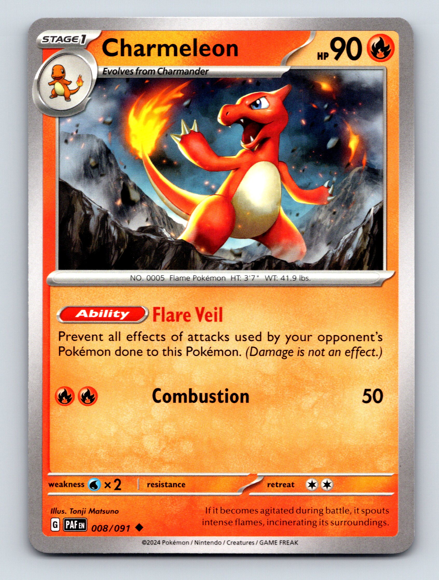 Stage 1 Charmeleon HP 90 Flare Veil Combustion Attack Rarity Orange Pokémon - Imagen 1 de 10