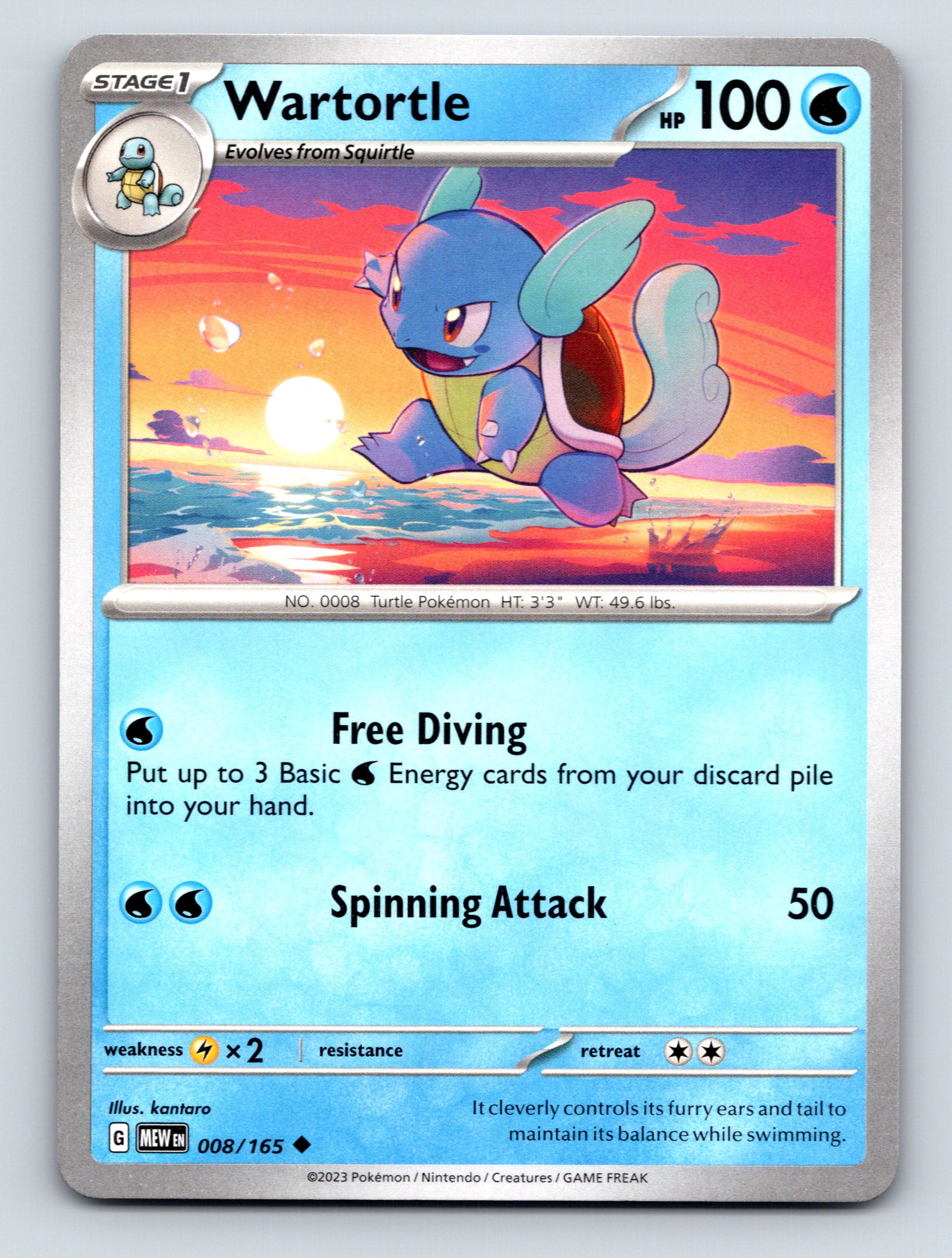 Stage 1 Wartortle HP 100 Free Diving Spinning Attack Blue Pokémon