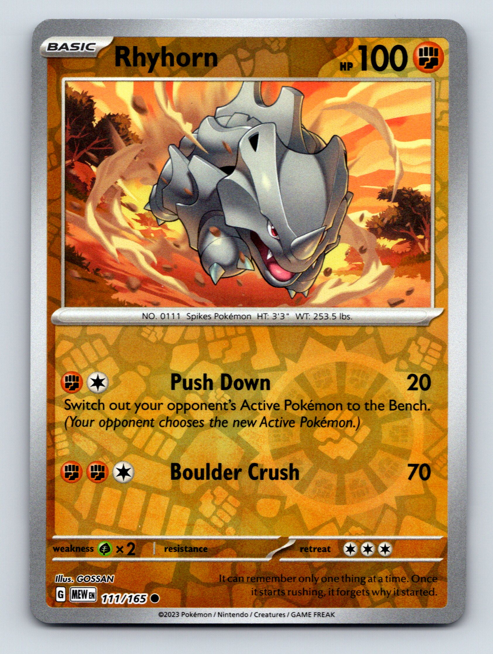 strong pokemon cards Basic Rhyhorn HP 100 Boulder Crush Attack Rarity Orange Strong Pokémon