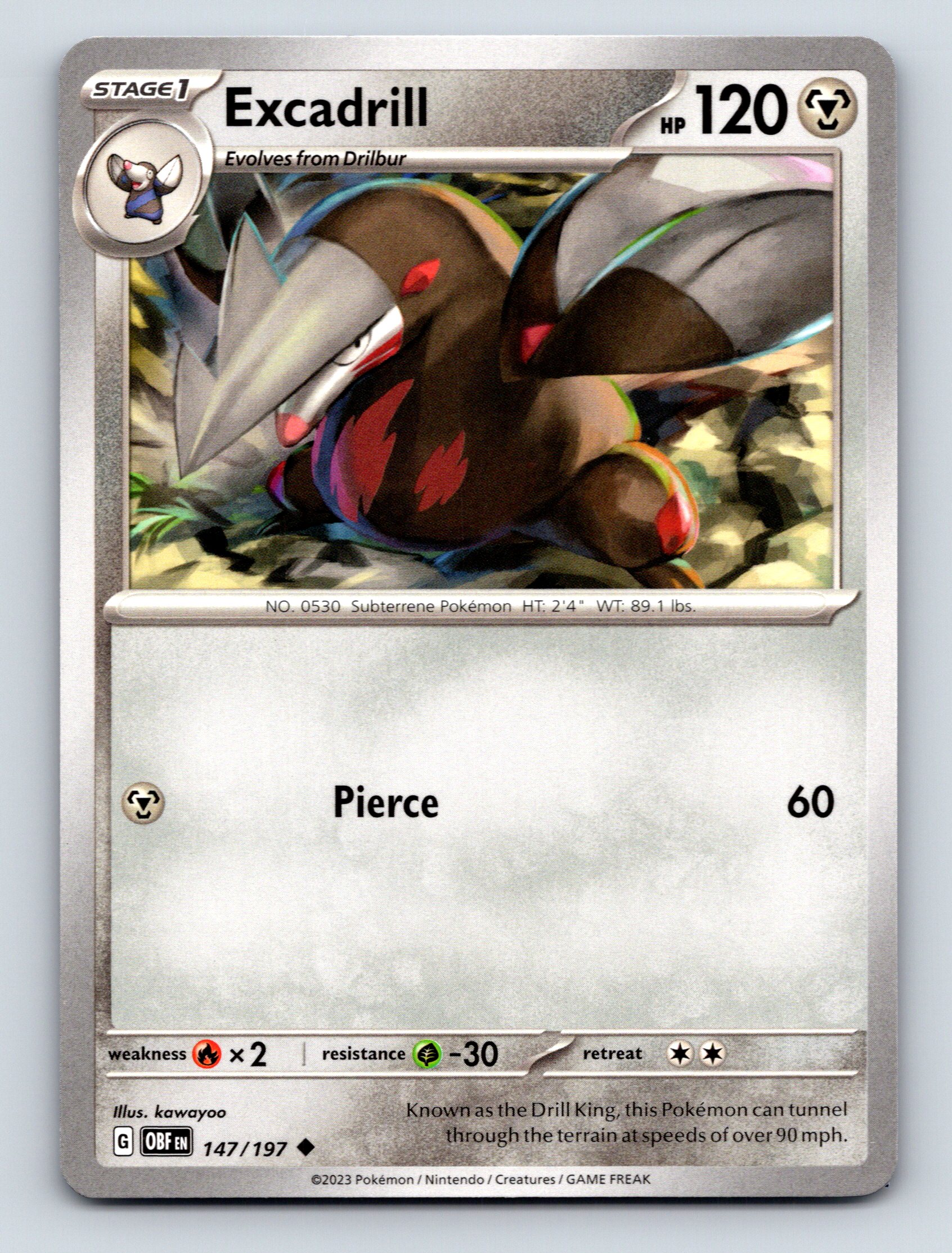 Stage 1 Excadrill HP 120 Pierce Attack Rarity Silver Earth Pokémon
