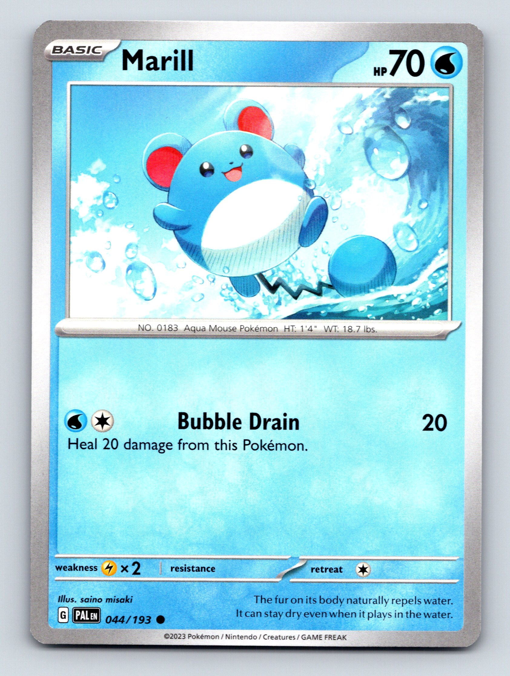Basic Marill HP 70 Bubble Drain Attack Aqua Mouse Pokémon Blue - Picture 1 of 10