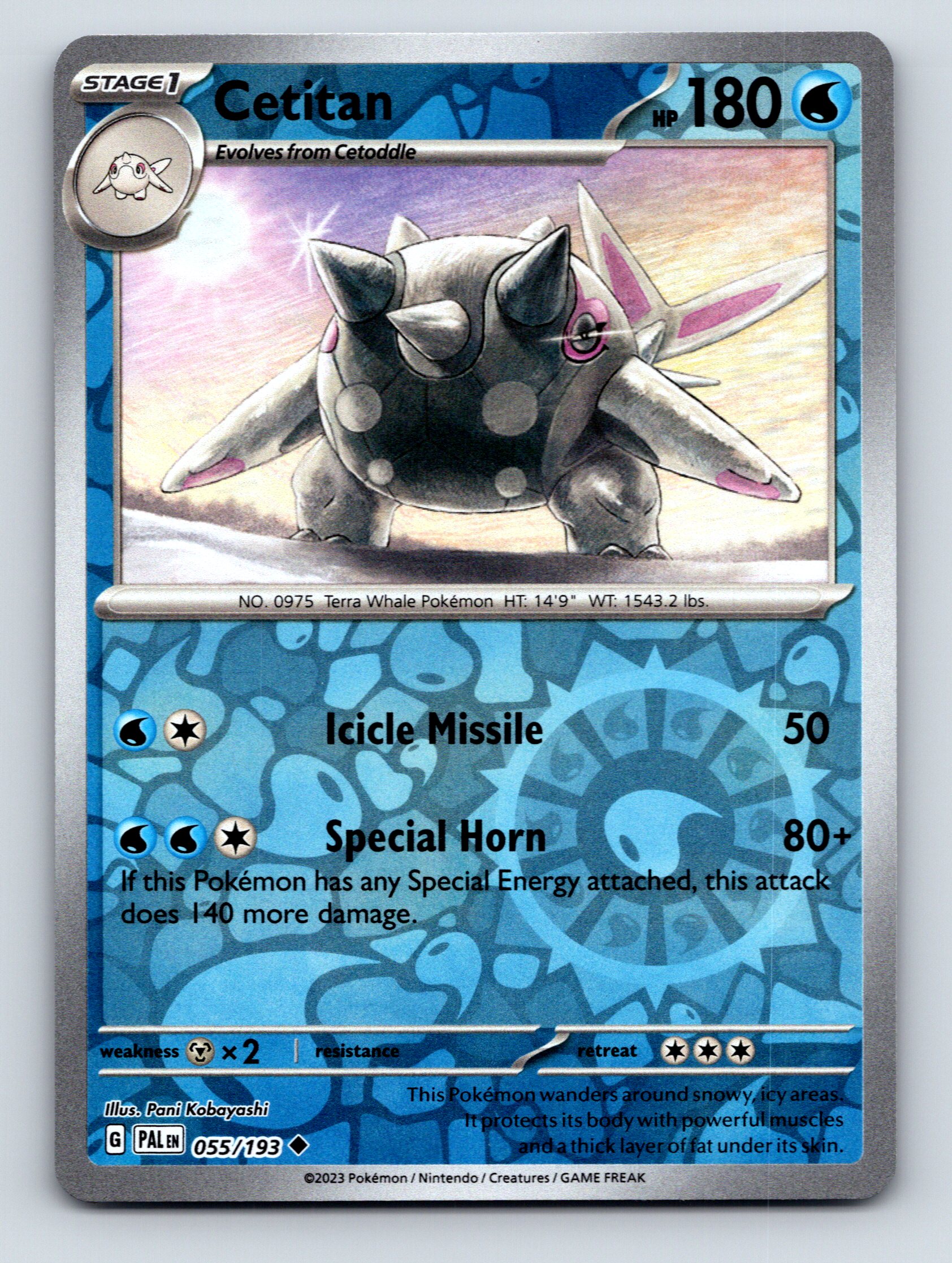 Stage 1 Cetitan HP 180 Special Horn Attack Rarity Blue Whale Pokémon | eBay