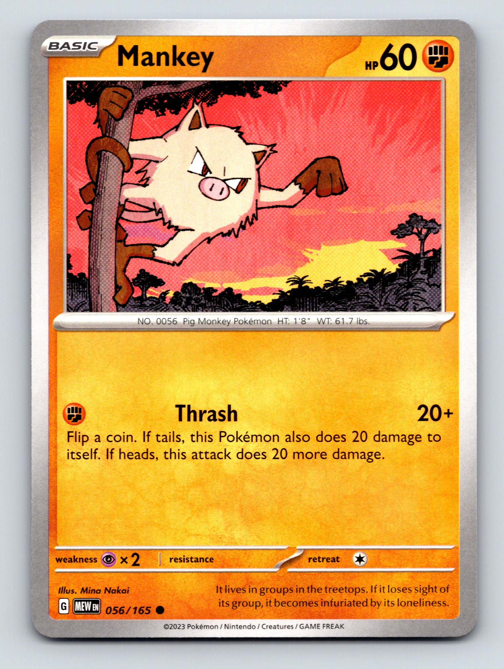 Basic Mankey HP 60 Thrash Attack Colorful Pig Monkey Pokémon Card