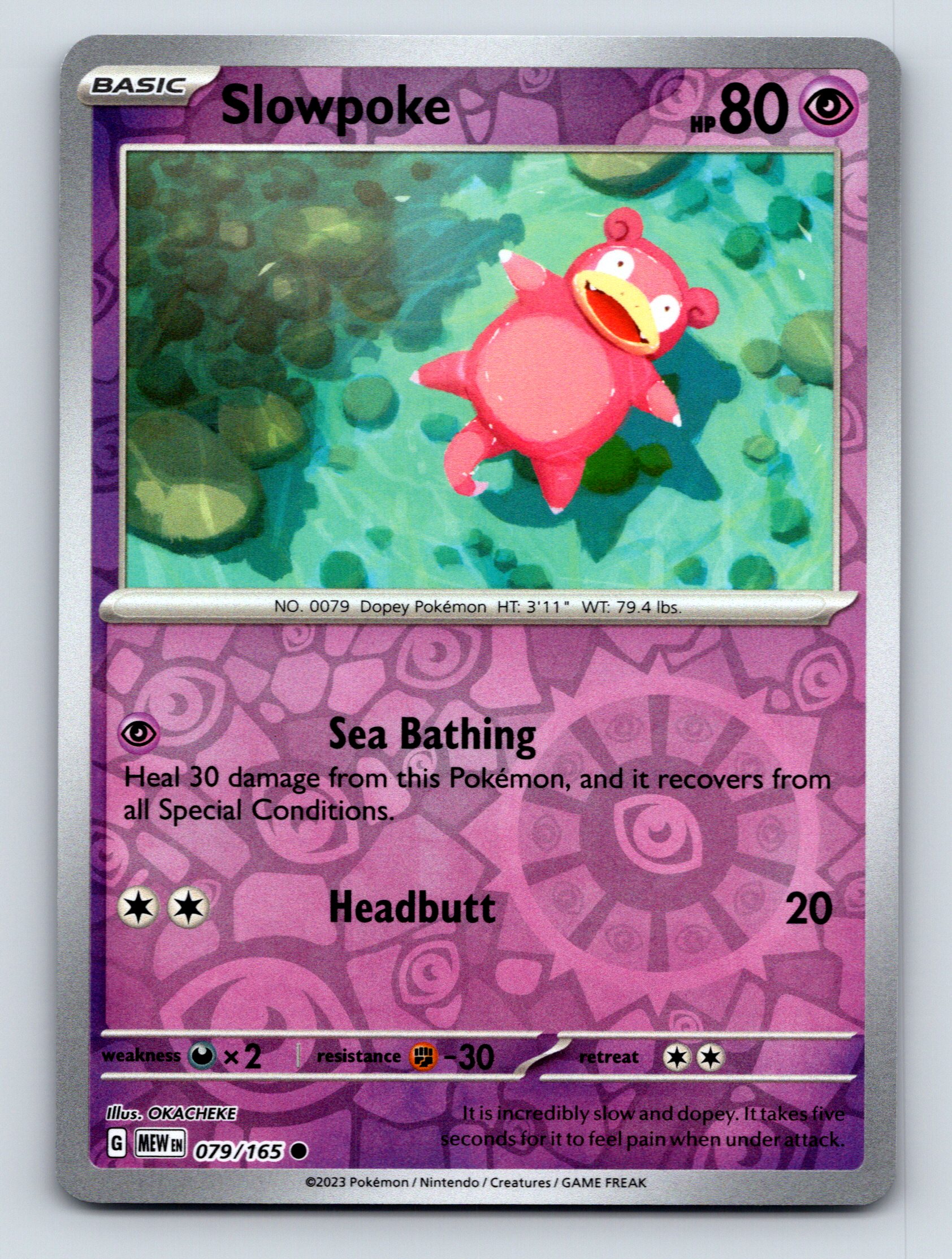 Basic Slowpoke HP 80 Sea Bathing Headbutt Dopey Pink Pokémon Card