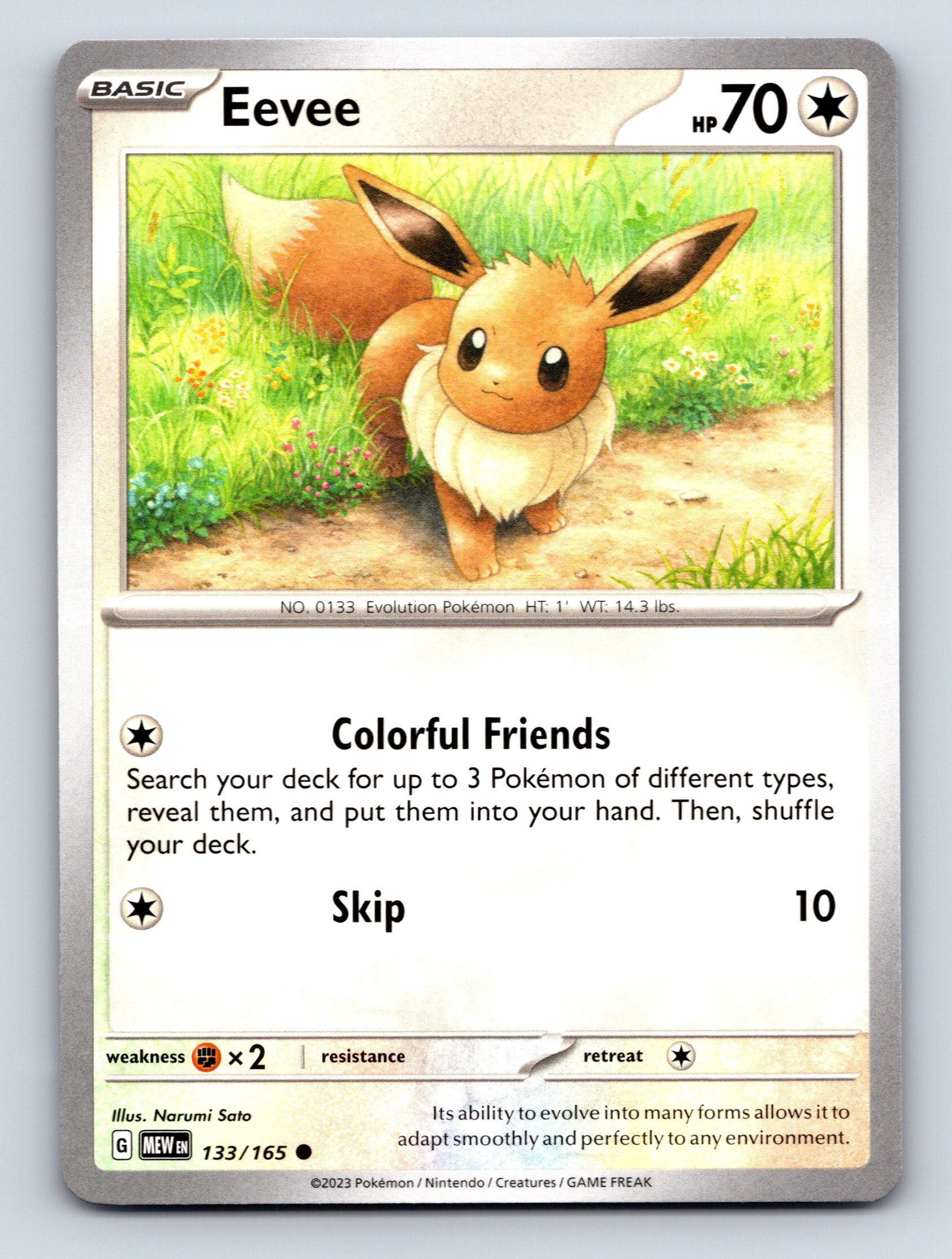 Basic Eevee HP 70 Colorful Friends Attack Rarity White Cute Pokmon
