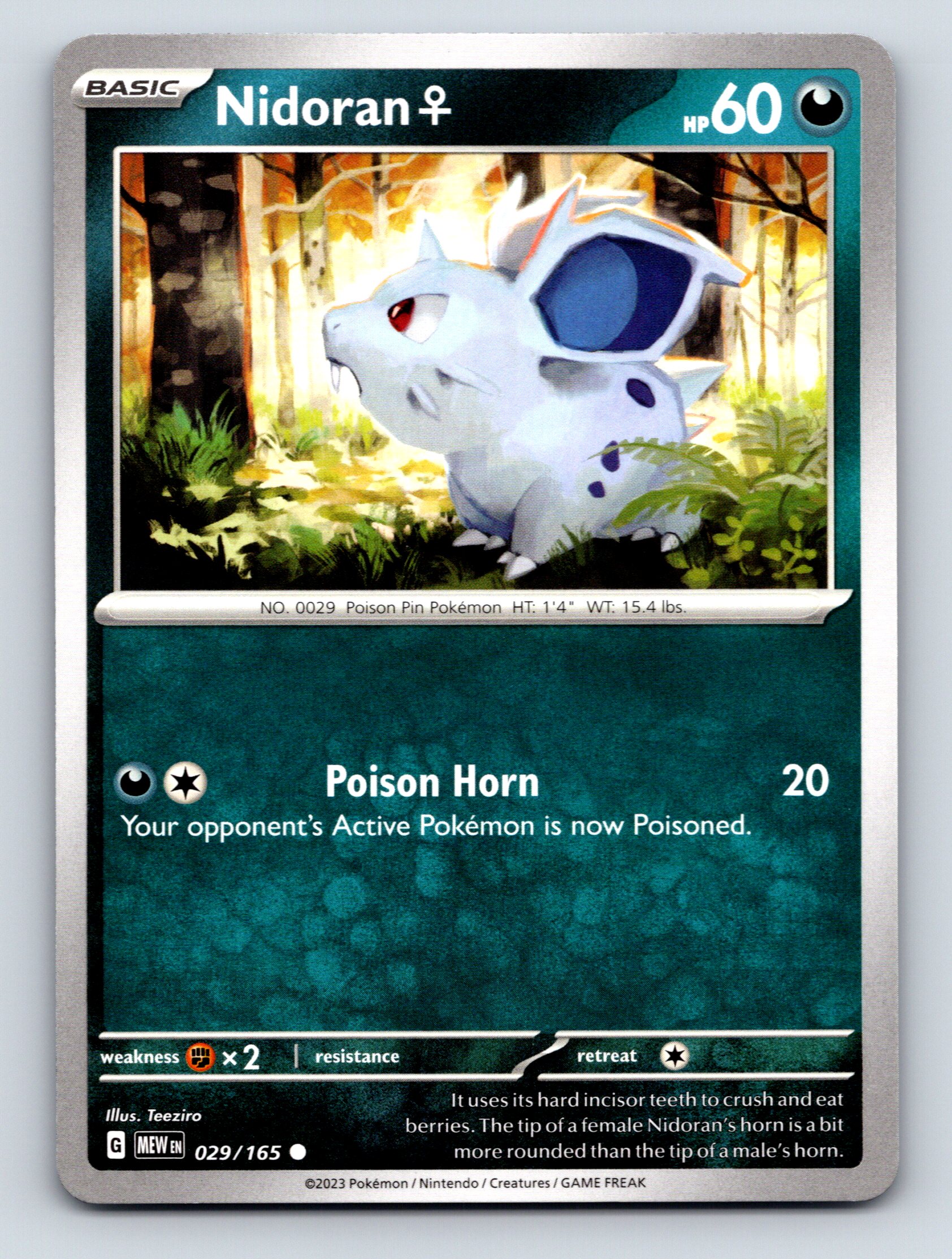 Basic Nidoran HP 60 Poison Horn Attack Rare Green Pokémon Card