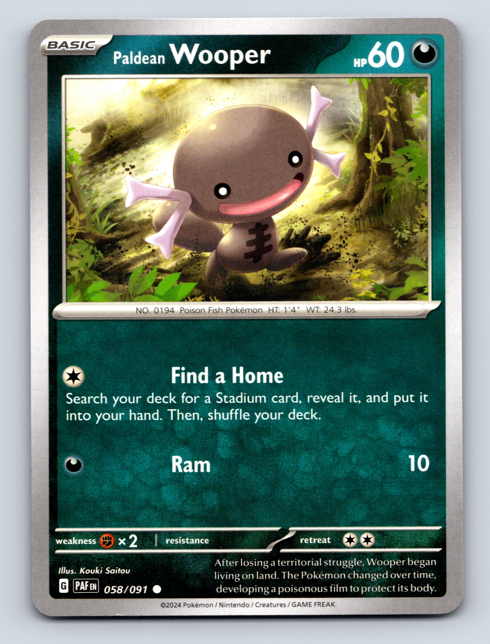 Basic Wooper HP 60 Find A Home And Ram Attack Rarity Green Pokmon | eBay