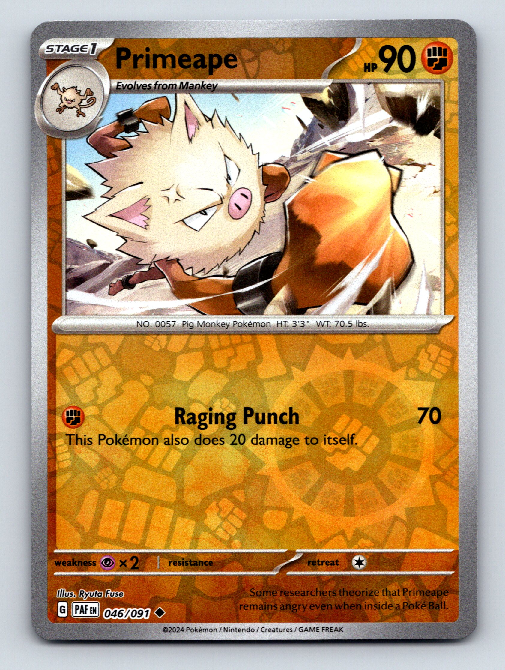 Stage 1 Primeape HP 90 Raging Punch Attack Rarity Orange Fierce