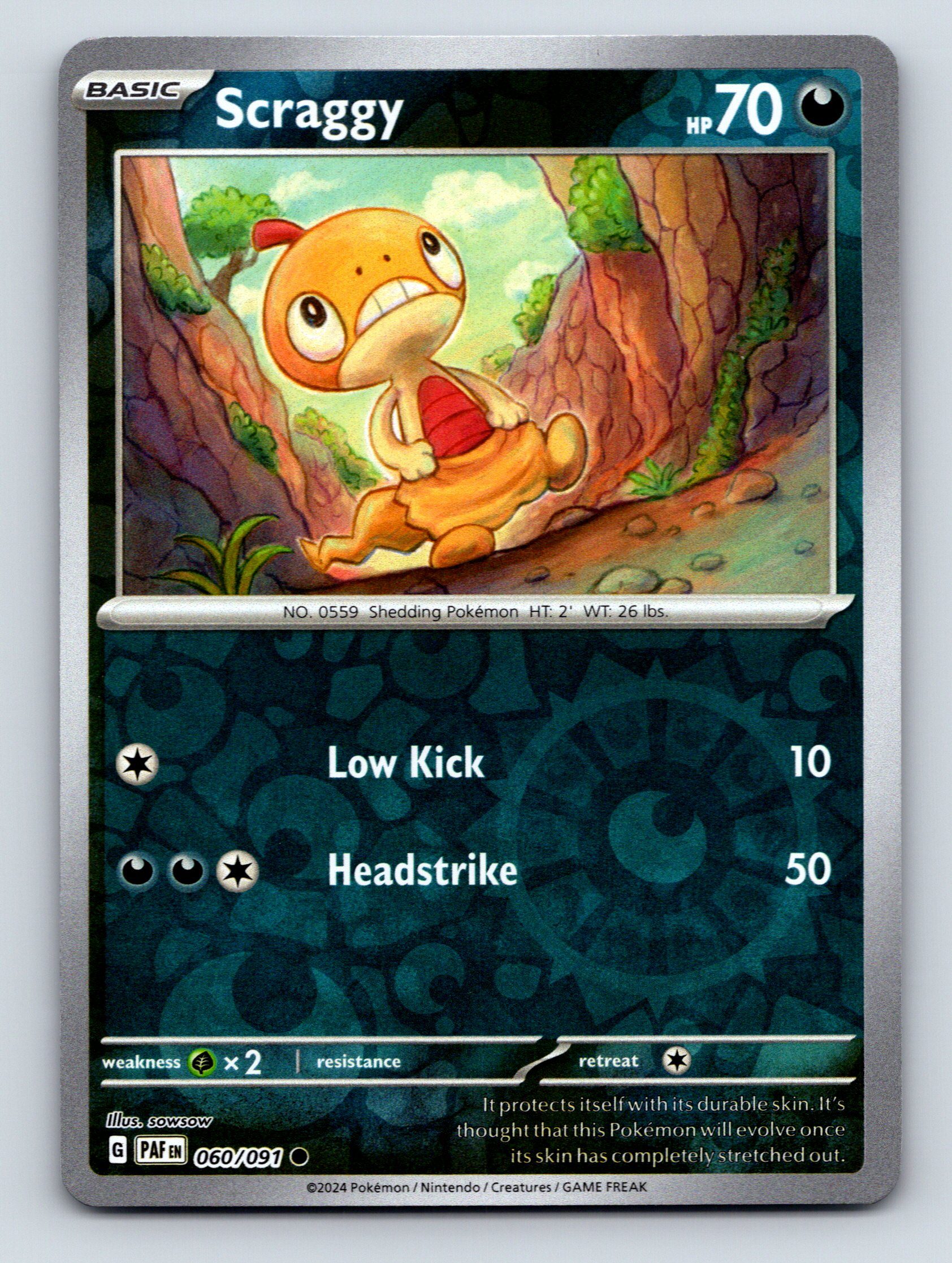 Basic Scraggy HP 70 Low Kick Headstrike Rarity Dark Pokémon Card