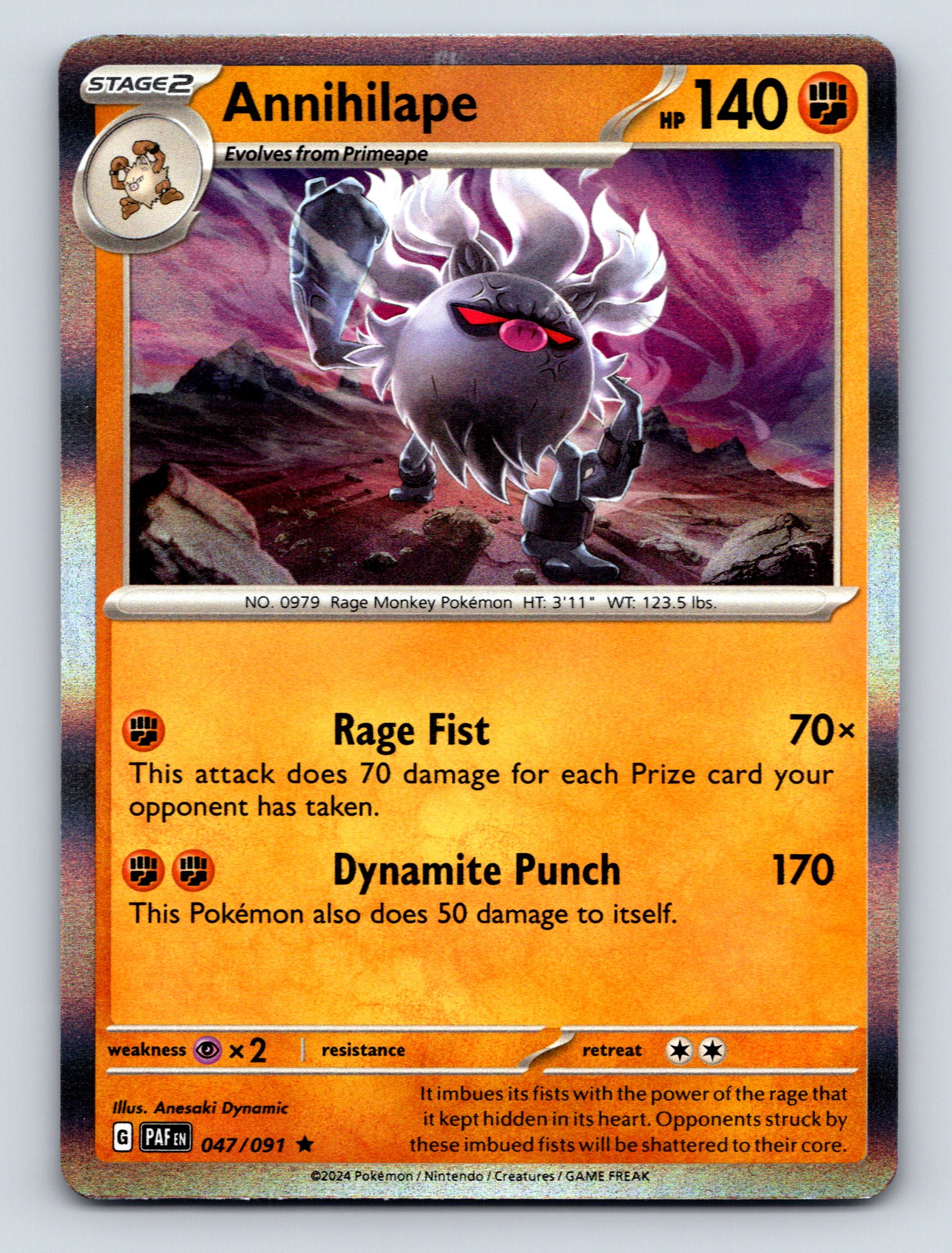 Stage 2 Annihilape HP 140 Dynamite Punch Attack Rarity Orange