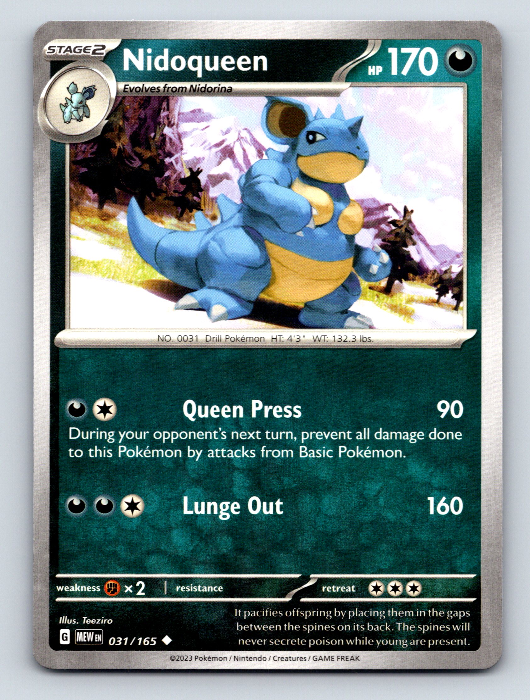 Stage 2 Nidoqueen HP 170 Queen Press Attack Rarity Green Majestic