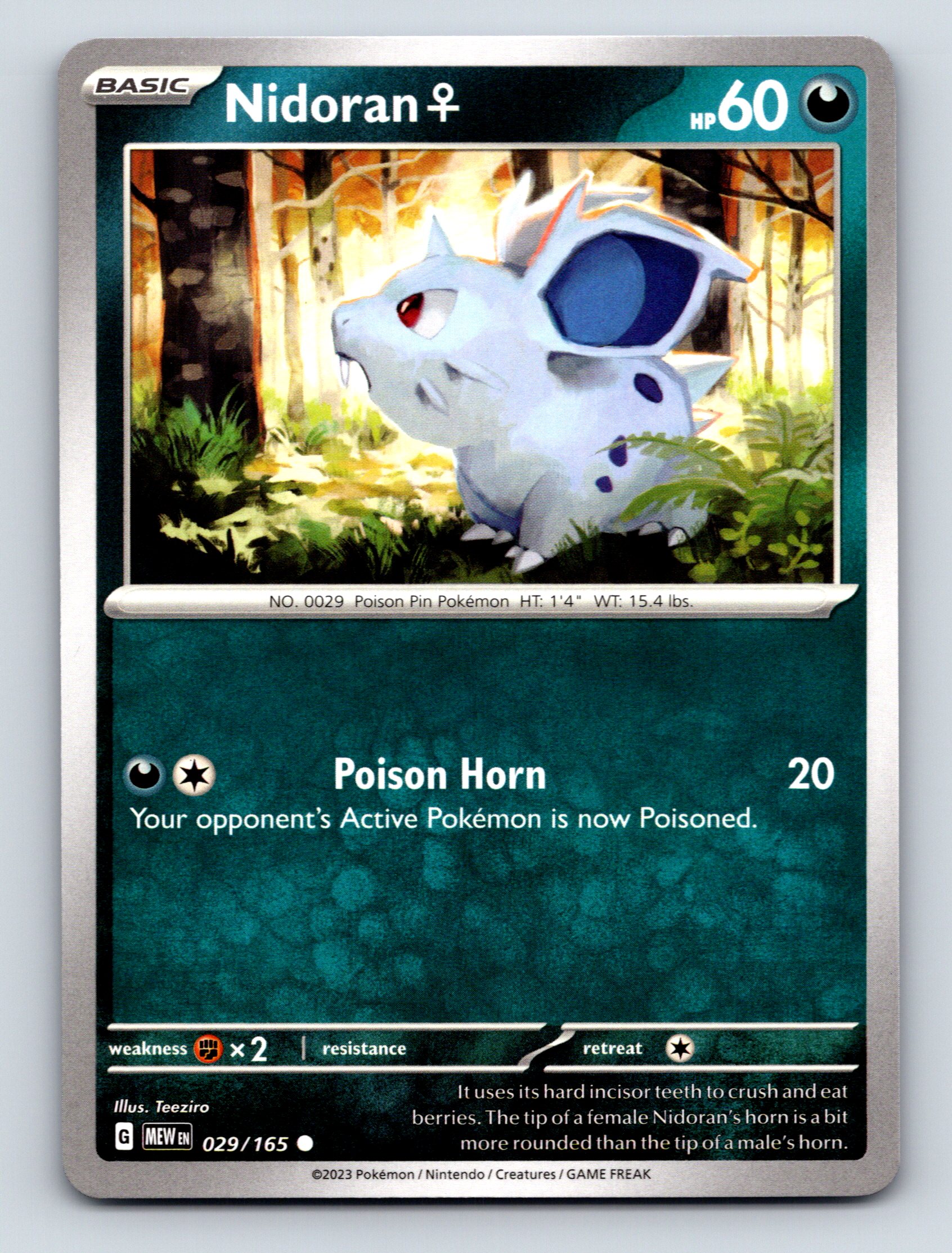 Basic Nidoran Female HP 60 Poison Horn Attack Rarity Green Pokmon